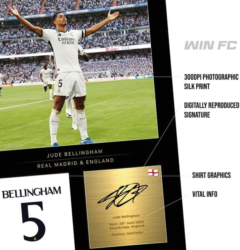 Win FC Jude Bellingham A4 Digital Signed Mounted Photo Display Real Madrid Fan Gift image number 3