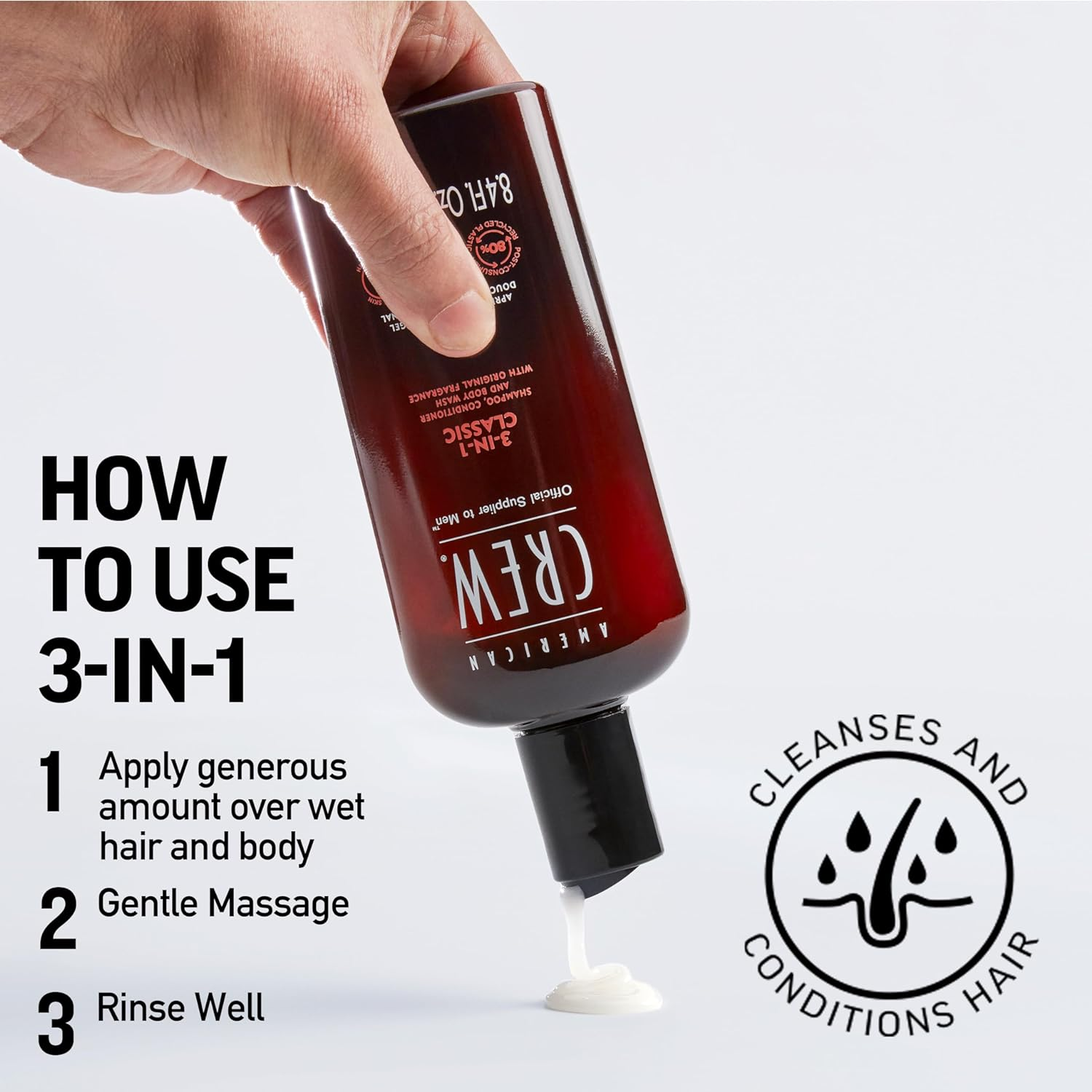 American Crew Classic 3-In-1 Shampoo plus Conditioner, 8.4 Ounce image number 1