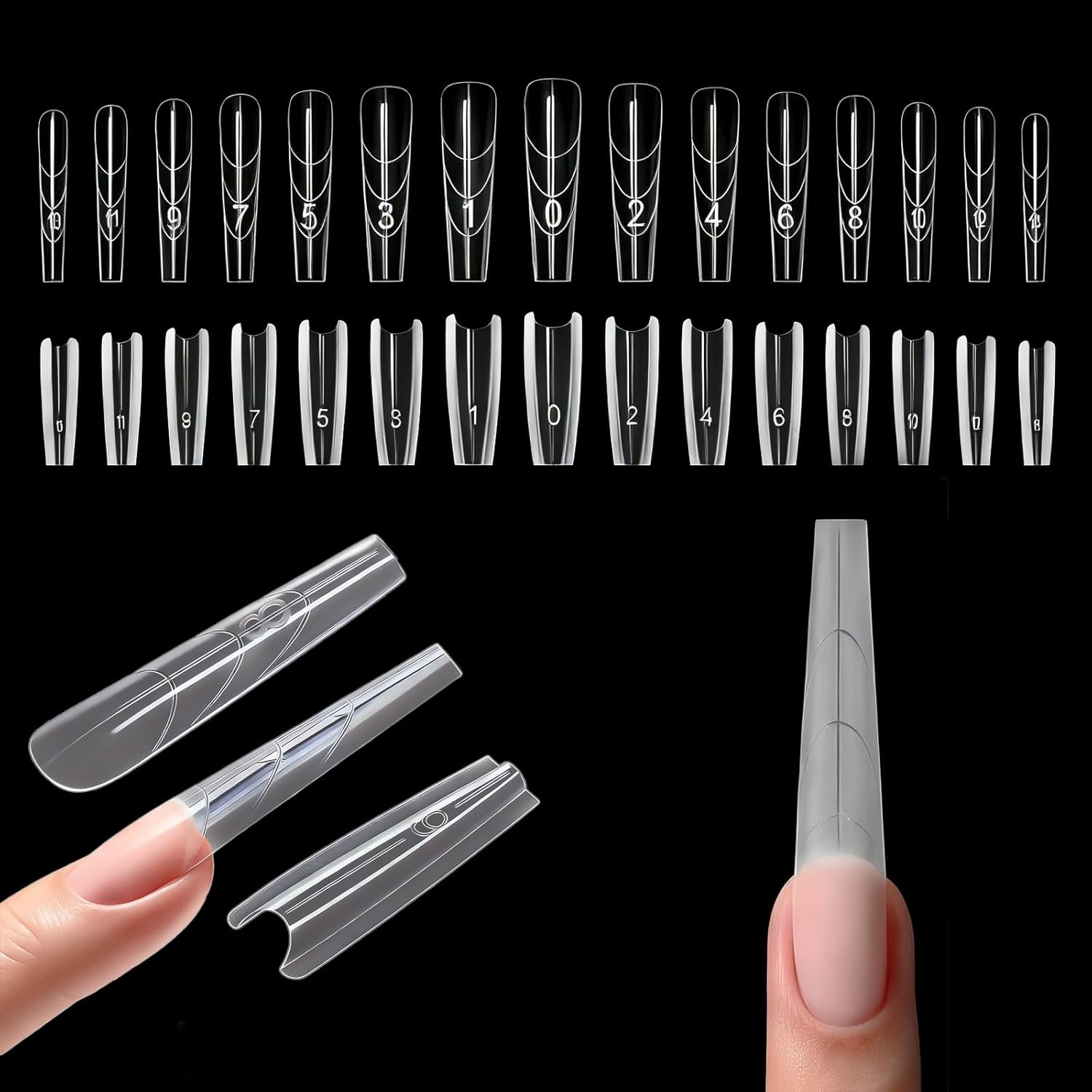 Sandwich Nail Dual Forms - 240Pcs | Almond round Shape Nail Extension Kit with Alignment Guides | Reusable Mold for Builder Gel & Polygel (Almond Round)