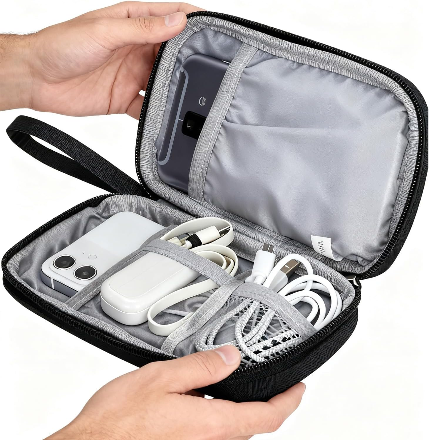 Electronic Organiser - Travel Cable Organiser Bag Pouch for Electronic Accessories, Portable Waterproof Storage Case for Charger Phone Earphone Cords and Travel Case, Black