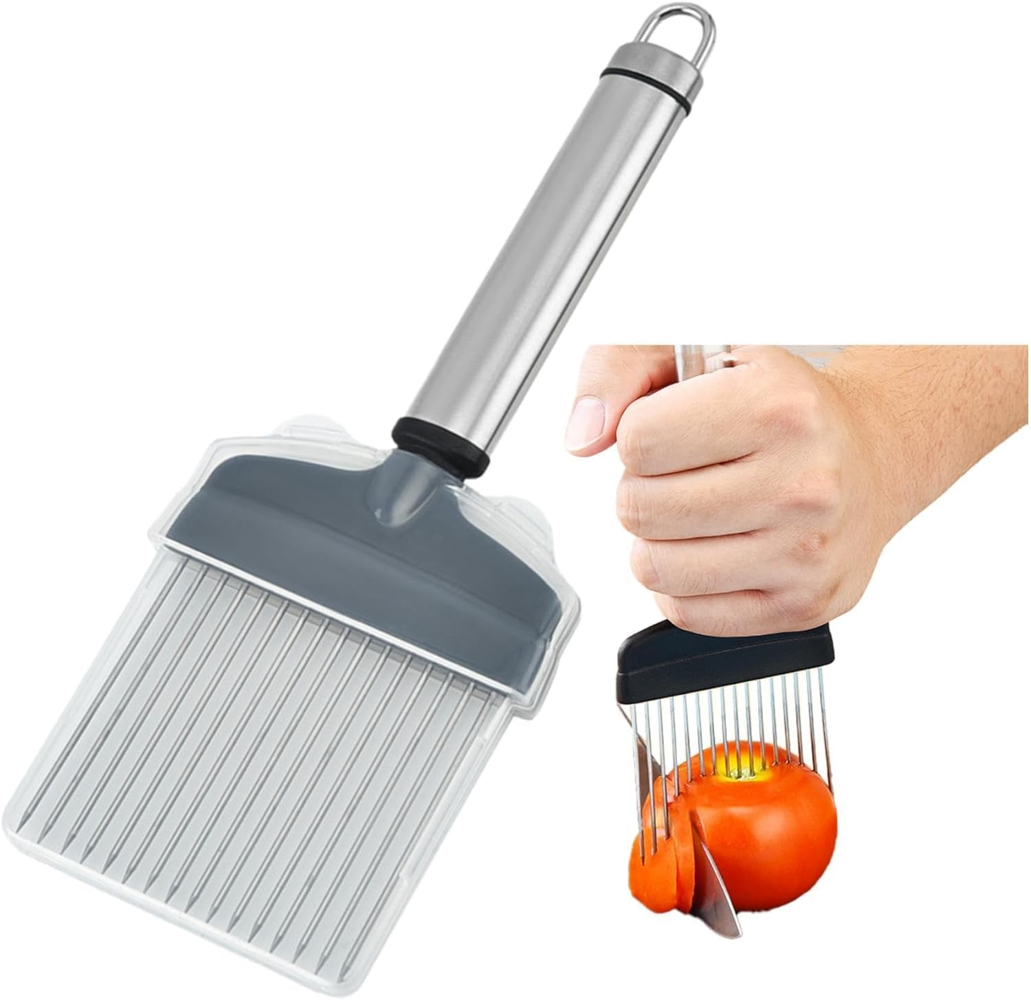 Onion Holder Forslicing, Onion and Lemon,Slicer Cutter Forslicing Kitchen Gadget, Vegetable Cutter for Potato Tomato Avocados Eggs, Foodslicer Assistant Tool For,Slicing Stainless Steel