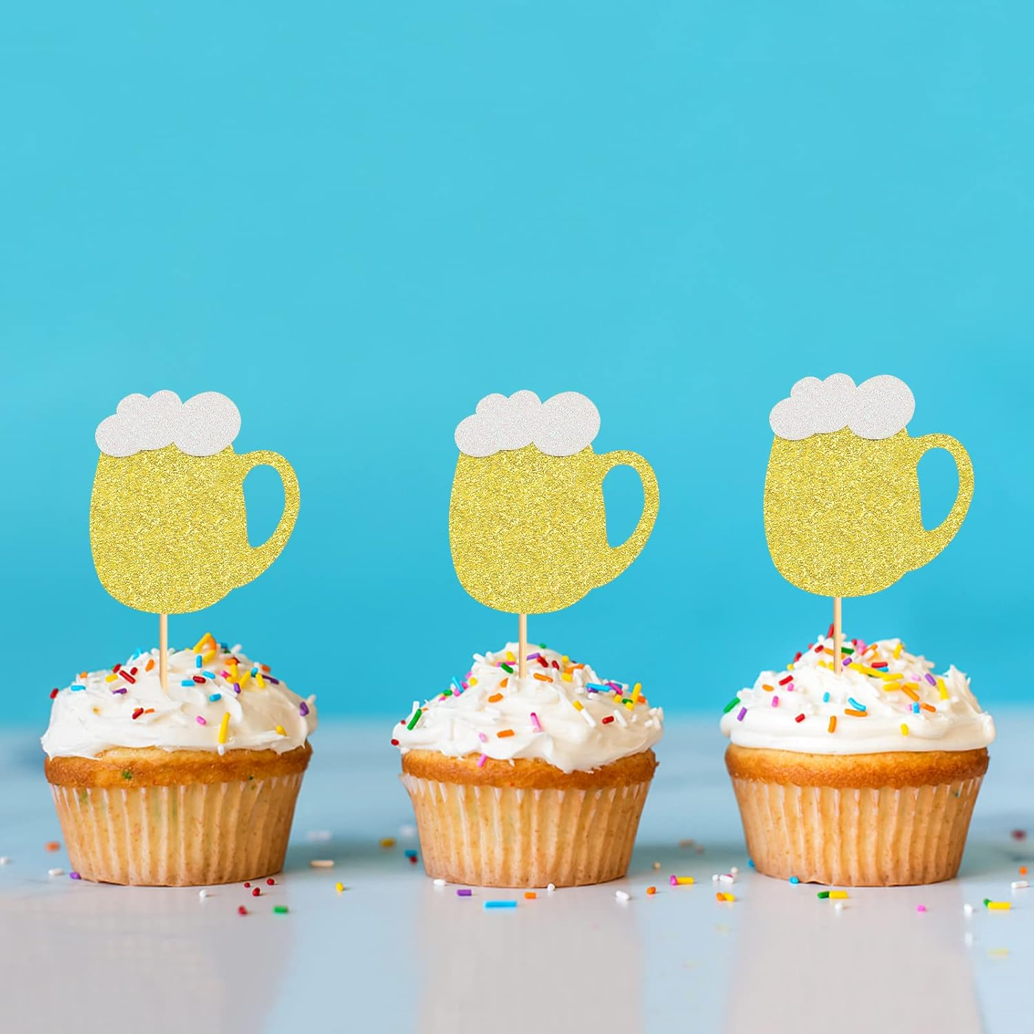 24 Pack Beer Mug Cupcake Toppers Cheers Beer Mug Cupcake Picks for Cheers Beer Festival Birthday Wedding Anniversary Party Cake Decorations Supplies image number 1