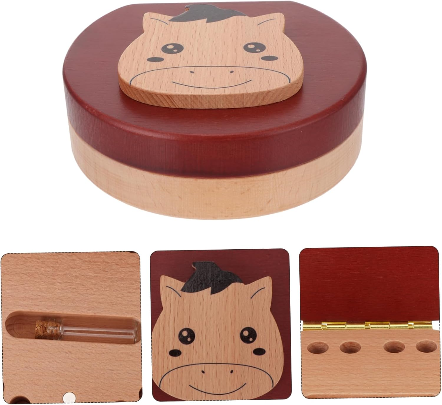 Baby Tooth Holder Wooden Keepsake Box for Boys and Girls Baby Tooth Case with Zodiac Horse Design Small Fetal Hair Organizer for Infant Keepsakes image number 1