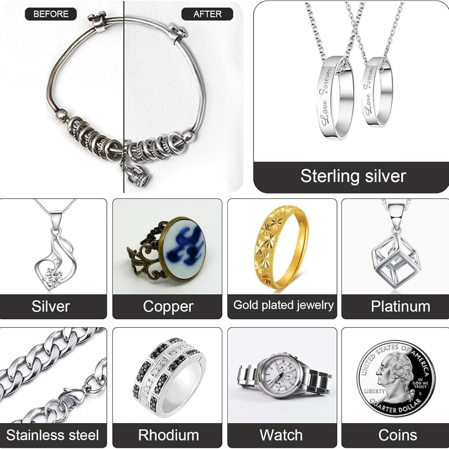 GHQHSQ 2Pcs Jewelry Polishing Cleaning Cloth Large 10'' X 12'' for Sterling Silver Jewelry Gold, Diamond, Platinum, Precious Stones, Coins (Gray) image number 1