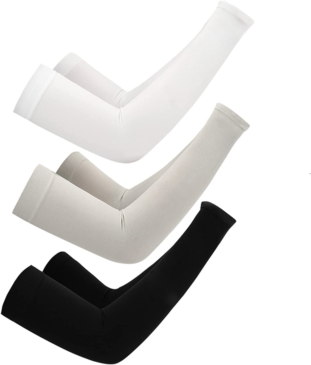 3 Pairs - Arm Cooling Sleeves UV Sun Protection Arm Sleeves for Women Men Youth, MH MOIHSING Arm Warmers for Cycling Driving Outdoor Sports Basketball Sleeves,Arm Compression Sleeves Black White Grey image number 5