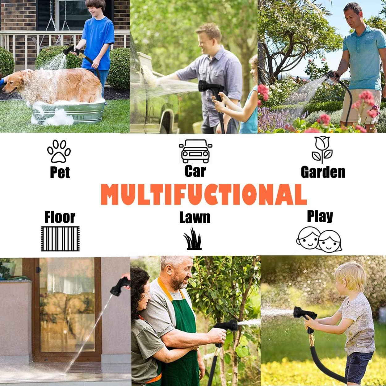 Expandable Garden Hose 100Ft, Water Hose with 40 Layers of Innovative Nano Rubber, with 10 Function Nozzles, Retractable Garden Hose, Water Pipe with Solid Brass Connector for Garden Watering (Black) image number 5