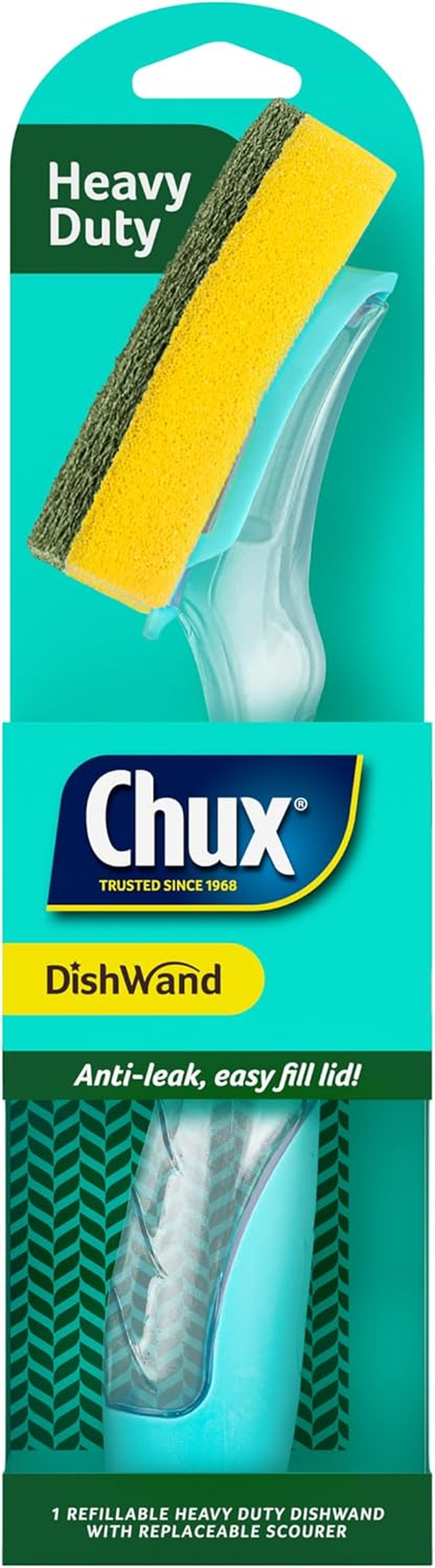 Chux Dishwand Heavy Duty Handle, Soap Dispensing Dishwand with Angled Scrubber, 1 Count