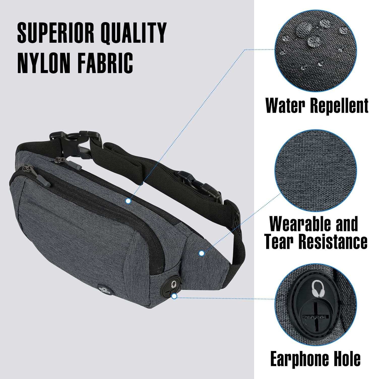 WATERFLY Fanny Pack Waist Bag: Runner Small Hip Pouch Bum Bag Running Fannie Pack Phanny Fannypack Waistpack Bumbag Beltbag Sport Slim Fashionable for Jogging Hiking Woman Man - Black image number 2