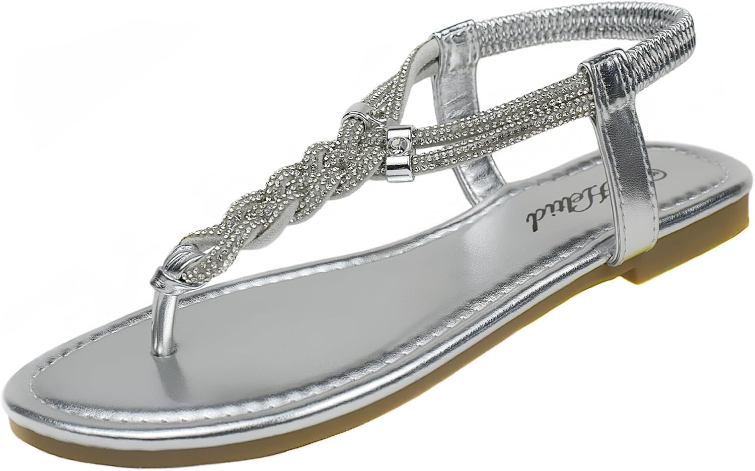 Women'S Braided Rhinestone Thong Flat Sandals Elastic Ankle Strap Bohemian Dressy Sandals for Women image number 5