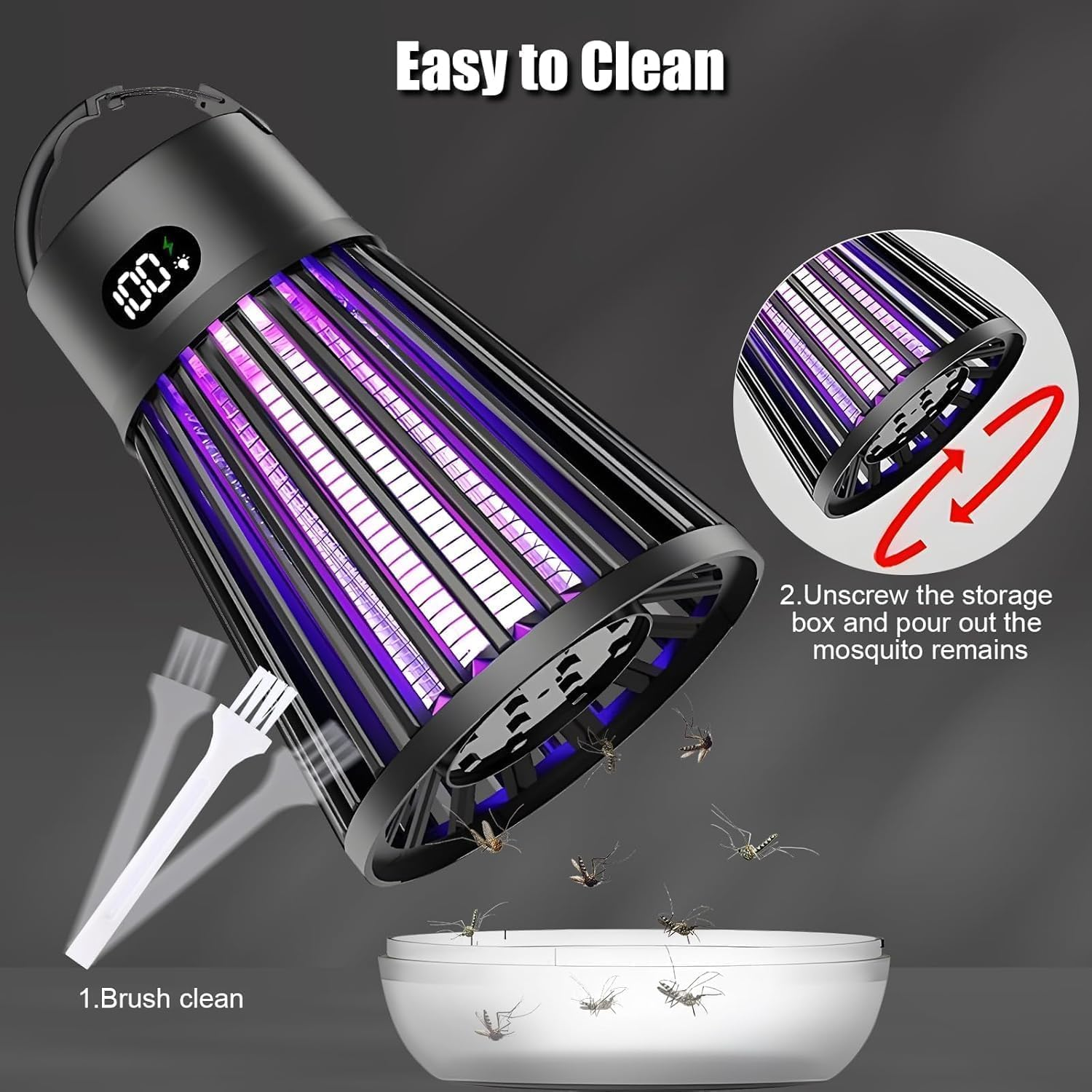 Rechargeable Mosquito Zapper &ndash; 2-In-1 Bug Zapper & LED Lantern, 2000V High Voltage Insect Trap, Silent & Safe for Indoor Outdoor Use, Camping, Garden, Patio image number 4