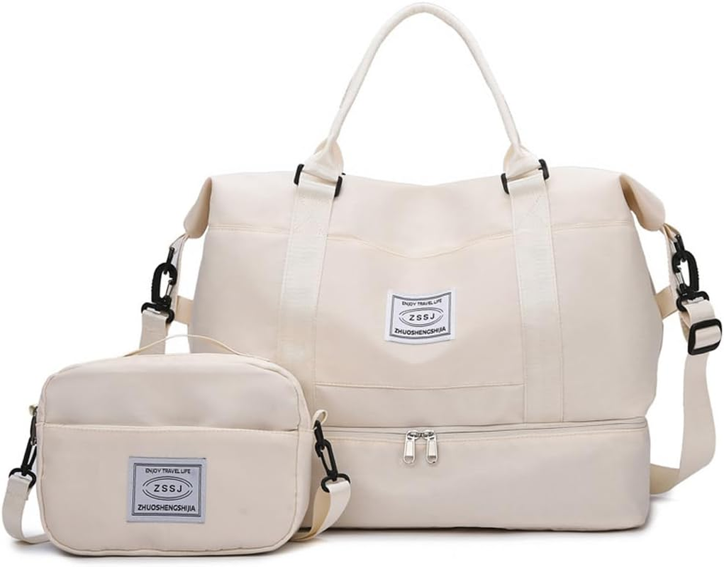 Travel Duffel Bags,Weekender Bags for Women&Men with Shoe Compartment,Large Capacity Travel Overnight Bags with Toiletry Bag,Carry on Bag for Travel, Gym,Hospital,Weekend(Beige)