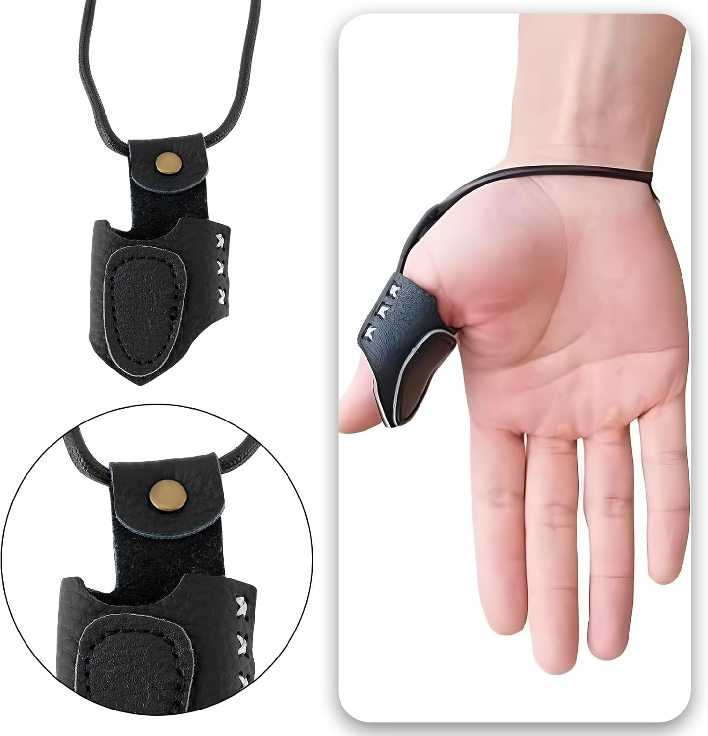 YINETTECH 1PC Archery Thumb Ring PU Leather Thumb Guard Ring with Rope Length 30Cm for Novice Archers Archery Competition Training Black image number 5