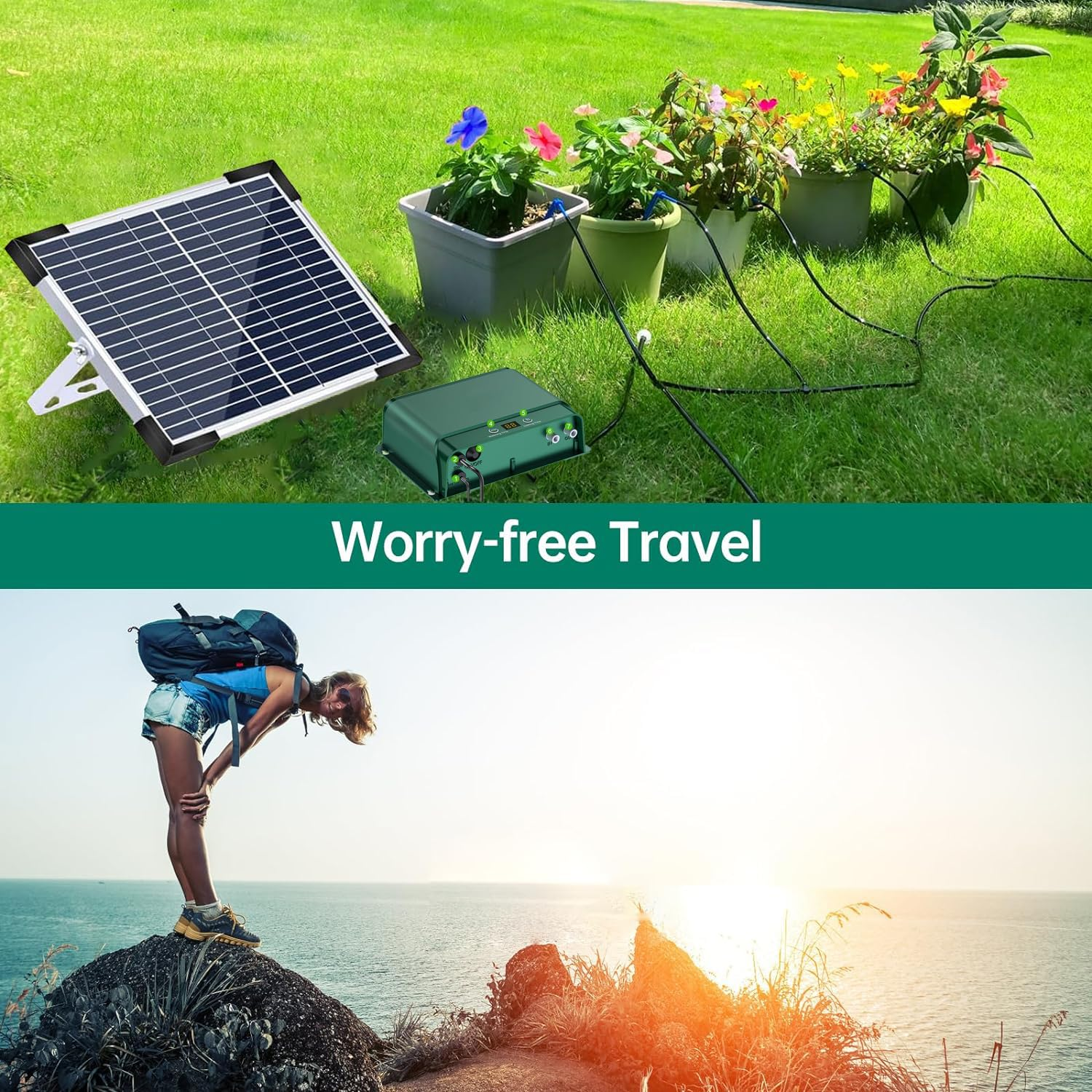 Solar Auto Irrigation System,Solar Powered Drip Irrigation Kit 30M 10W Indoor Outdoor Automatic Self Watering System for 30 Potted Plants in Green House, Garden, Balcony (Type2)