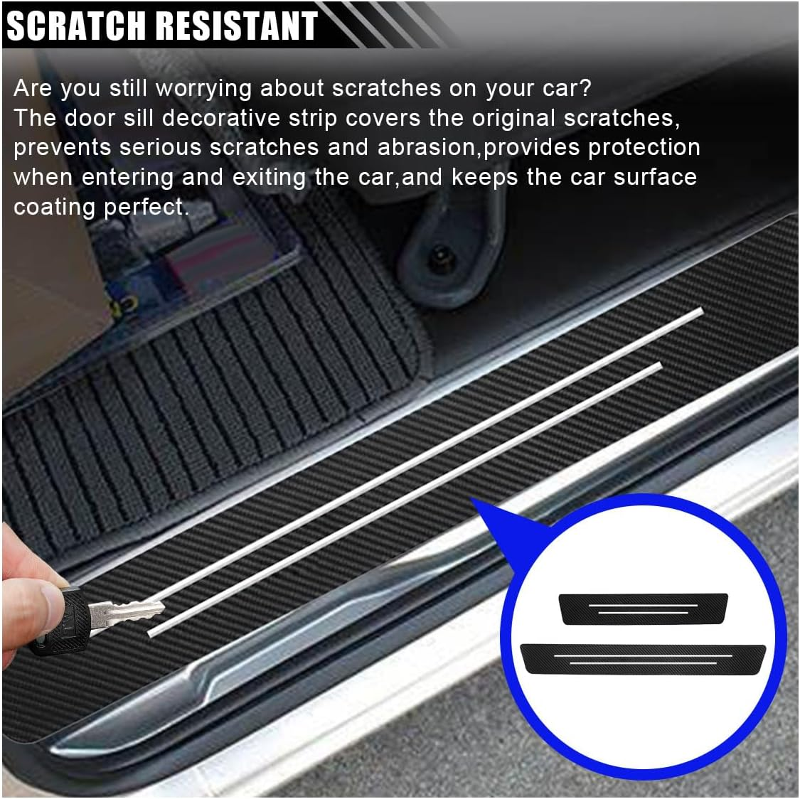 Car Door Sill Protector, Anti-Scratch Carbon Fiber Trunk Door Sill Protection Door Entry Edge Guard, Car Door Threshold Protection Sticker, Universal Vehicle Trim Cover for Car Truck SUV (9Pcs) image number 3