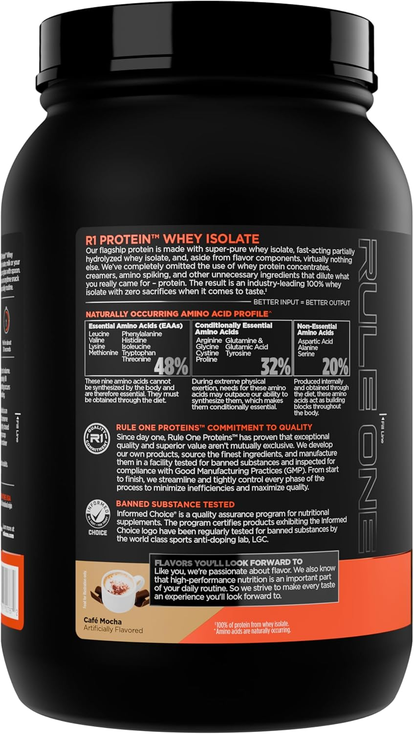Rule 1 100% Whey Protein Isolate and Hydrolysate Protein Powder 1.98 Lb, Cafe Mocha (29 Servings) image number 6