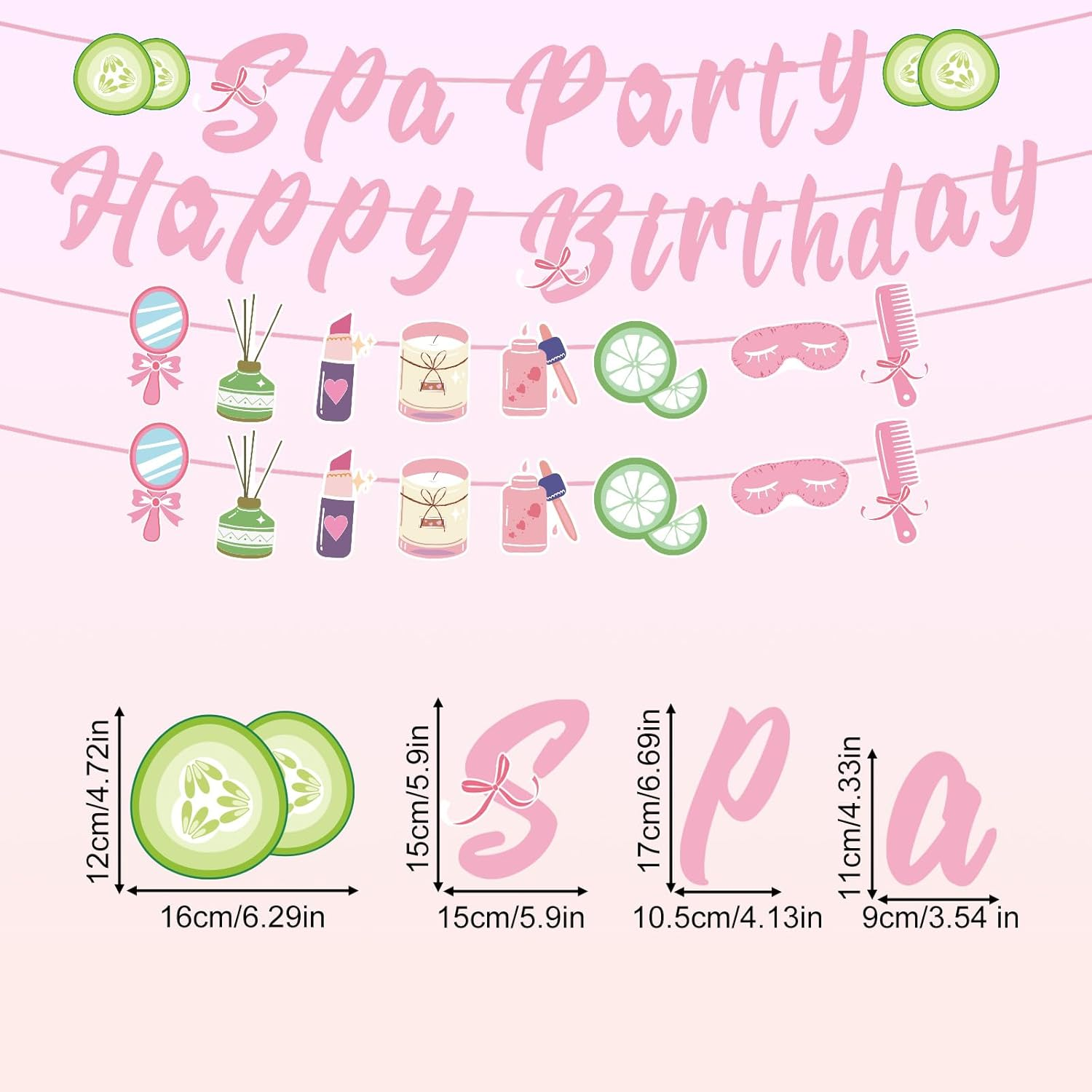 Tinoaly Spa Party Decorations, Pre-Strung Pink Happy Birthday Banner & Sign Perfect for Girls Women Spa Day Sleepover Slumber or Makeup Theme Birthday Party Supplies image number 2
