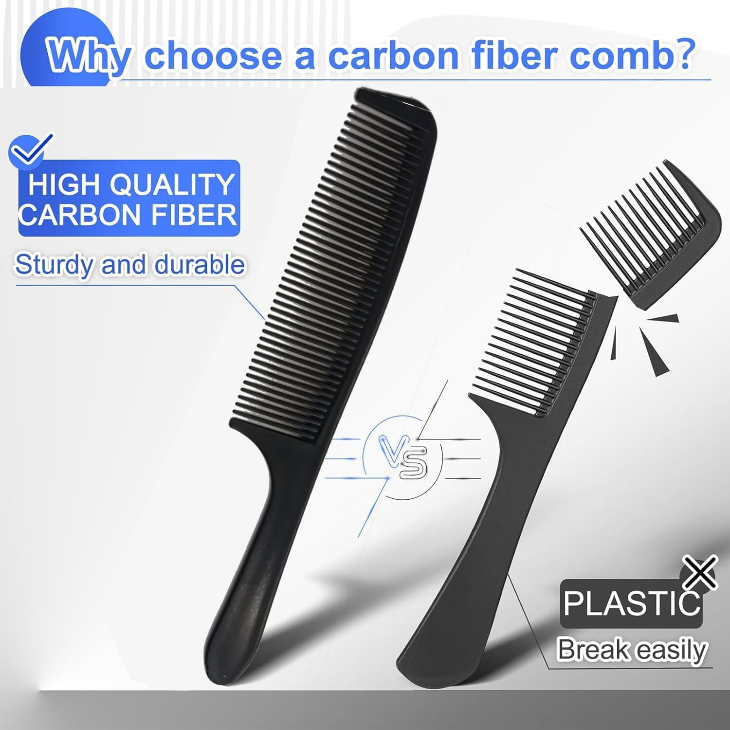3Pcs Professional Teasing Comb, Premium Carbon Fiber Hair Comb Set for Cutting and Styling, Fine and Wide Tooth Hair Barber Combs for Women and Man (Black, One Size) image number 2