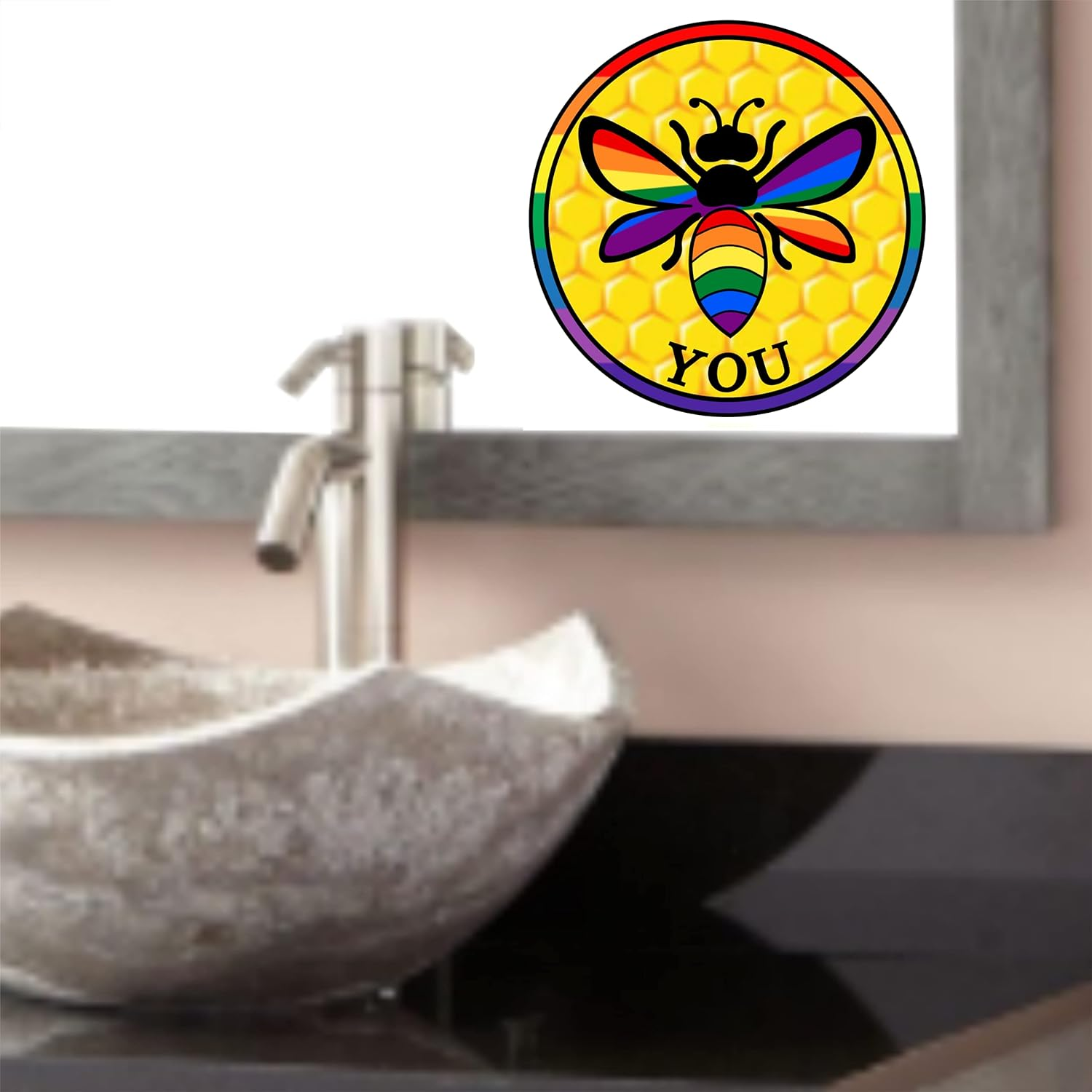 LGBT Honey Bee You &ndash; Be Yourself - Gay Pride Bumper Sticker | LGBTQ Rainbow Flag Premium Vinyl Decal 3 X 3 for Car Auto Equality LGBTQIA Coexist Progress Sign + Better than Magnets Sticks Anywhere image number 1