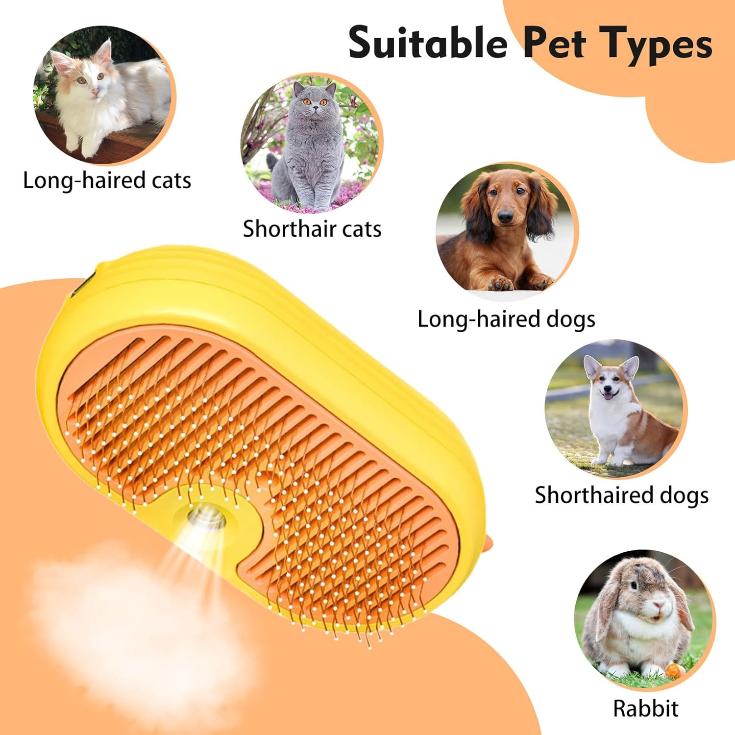 Idota 3-In-1 Cat Brush with Steam for Cats and Dogs, Cat Brush, Dog Brush, Steam Brush with Spray, Steamy Cat Brush, Self-Cleaning for Pet Care
