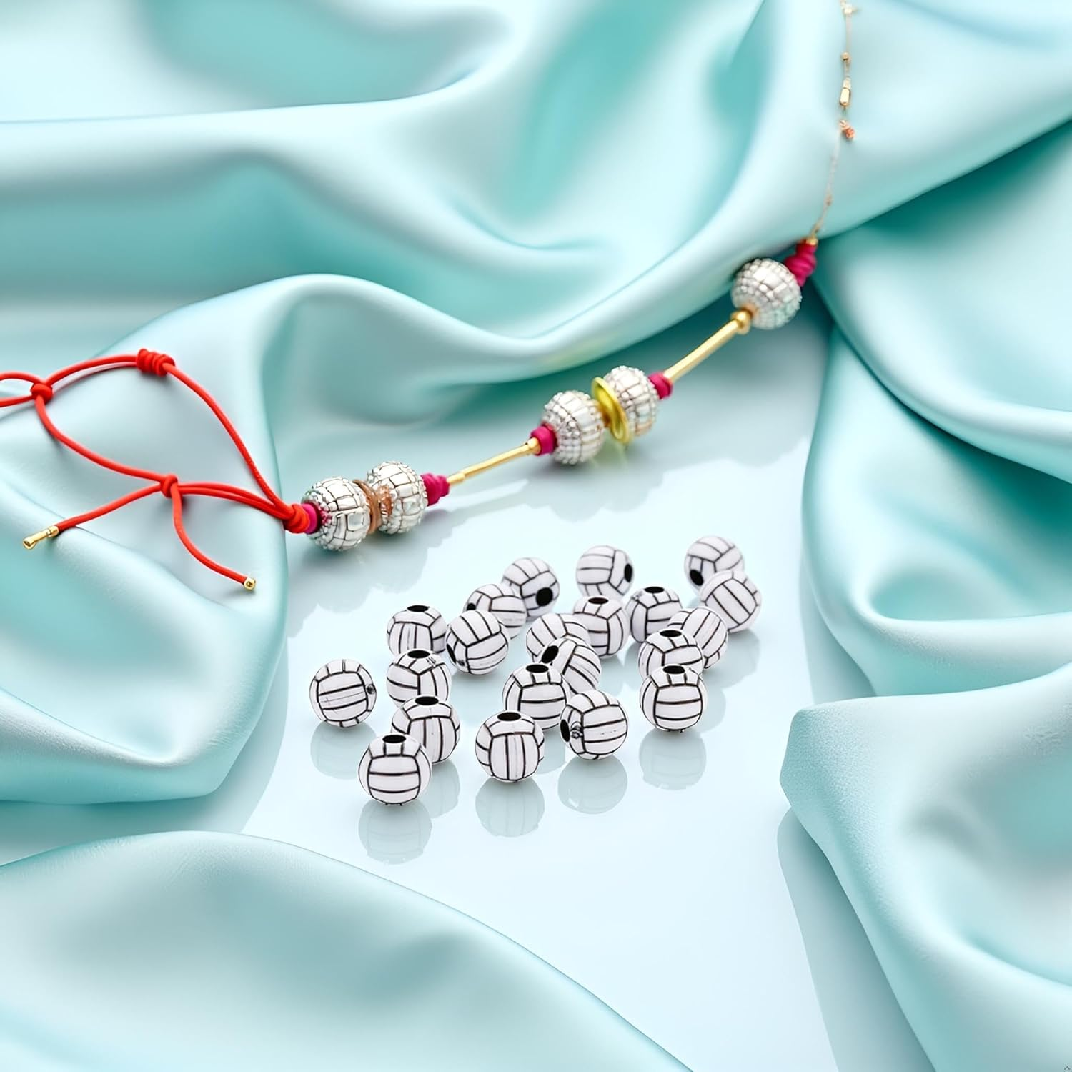 50Pcs Silicone Beads Acrylic Volleyball Bead, Big Hole Volleyball Beads round Loose Beads Spacer Beads for DIY Necklace Bracelet Pendant Making Heart Beads, Art Crafts Sewing (15Mm) image number 1