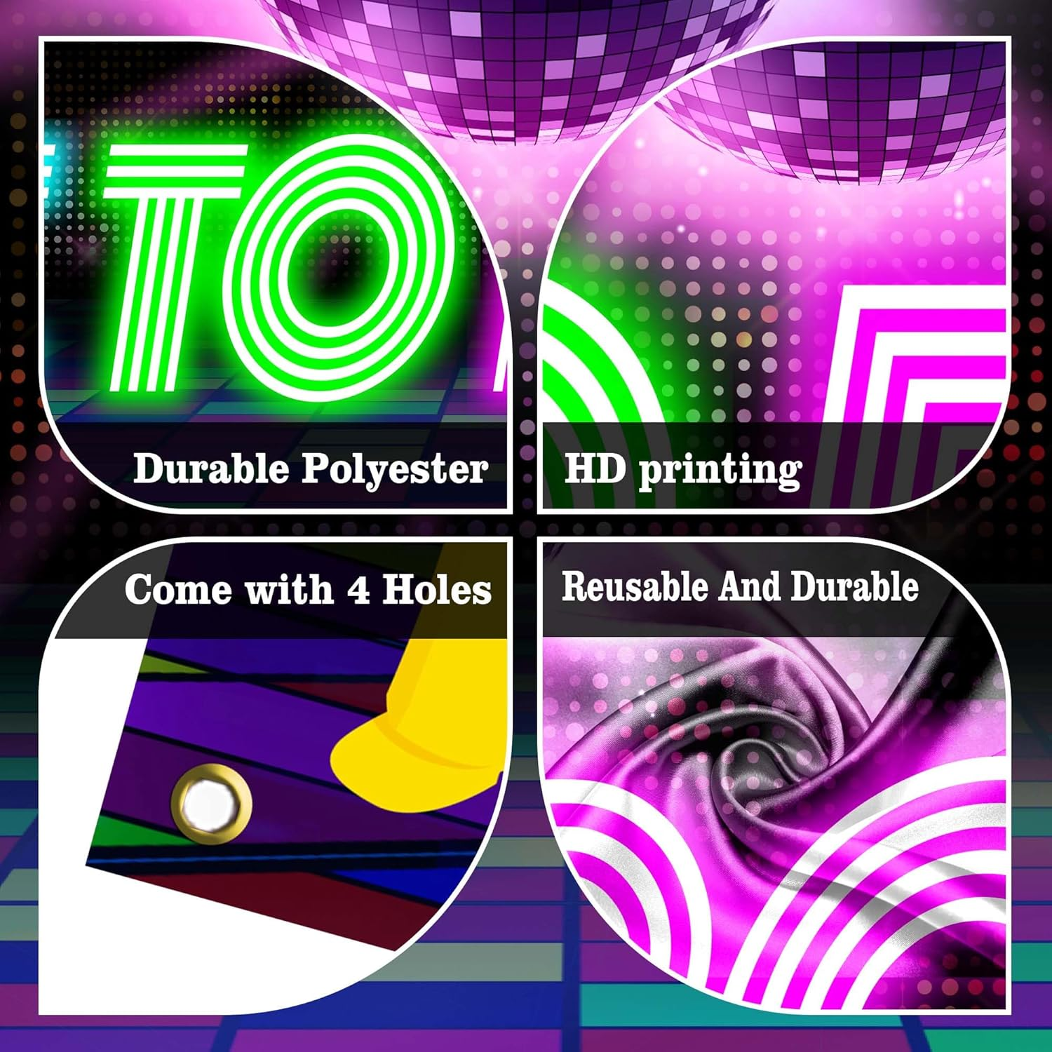 Disco Party Banner Backdrop Time to Boogie 70S 80S Neon Retro Dancing Night Theme Wall Yard Decor for Disco Fanatics Birthday Party Let'S Glow Crazy Prom Favors Decorations Supplies 118X20In-Beckten image number 5