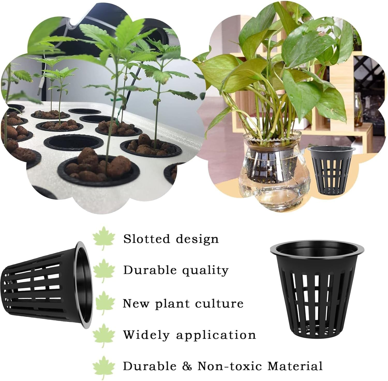 Yharnamite 50 Pcs Garden Slotted Mesh Net Cups, 2" round Hydroponic Net Pots Cups, Wide Lip Bucket Basket for Hydroponics for Hydroponics & Aquaponics, Indoor and Outdoor Plant Growth (Black-50) - Black-50 image number 3