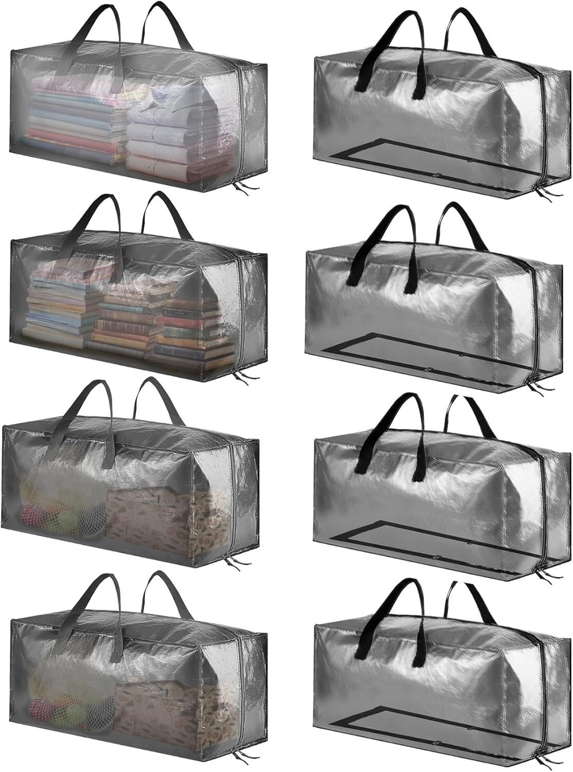 Spaceaid Heavy Duty Moving Bags, Extra Large Storage Totes W/Backpack Straps Strong Handles & Zippers, Alternative to Moving Boxes, Packing & Moving Supplies, Clear (8 Pack)