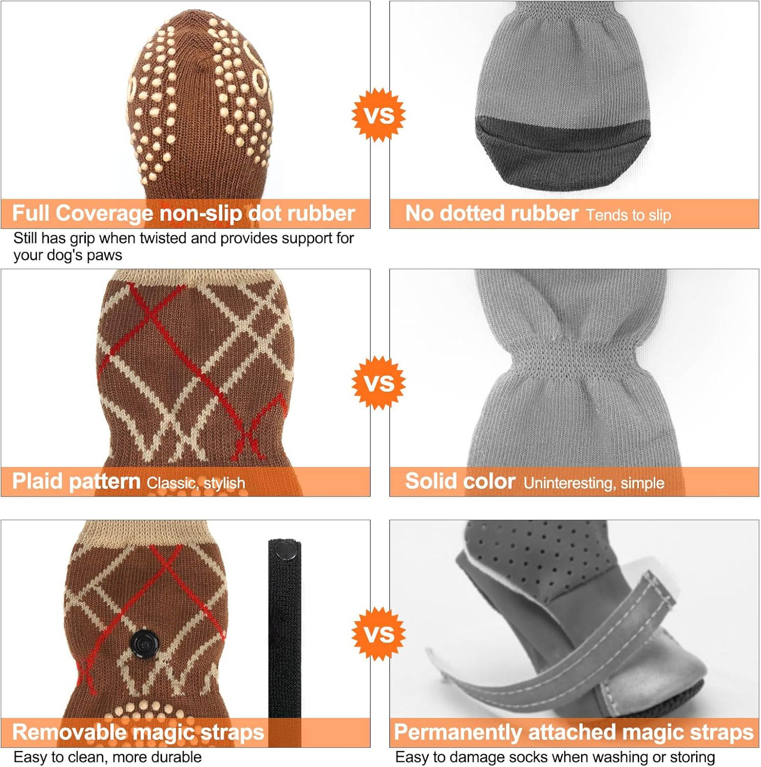 BEAUTYZOO 6PCS Dog Socks to Prevent Licking Paws, anti Slip Dog Shoes for Hot Pavement Hardwood Floors, Traction Control Toe Grips Boots & Paw Protectors for Small Medium Large Senior Dogs, Brown S image number 4