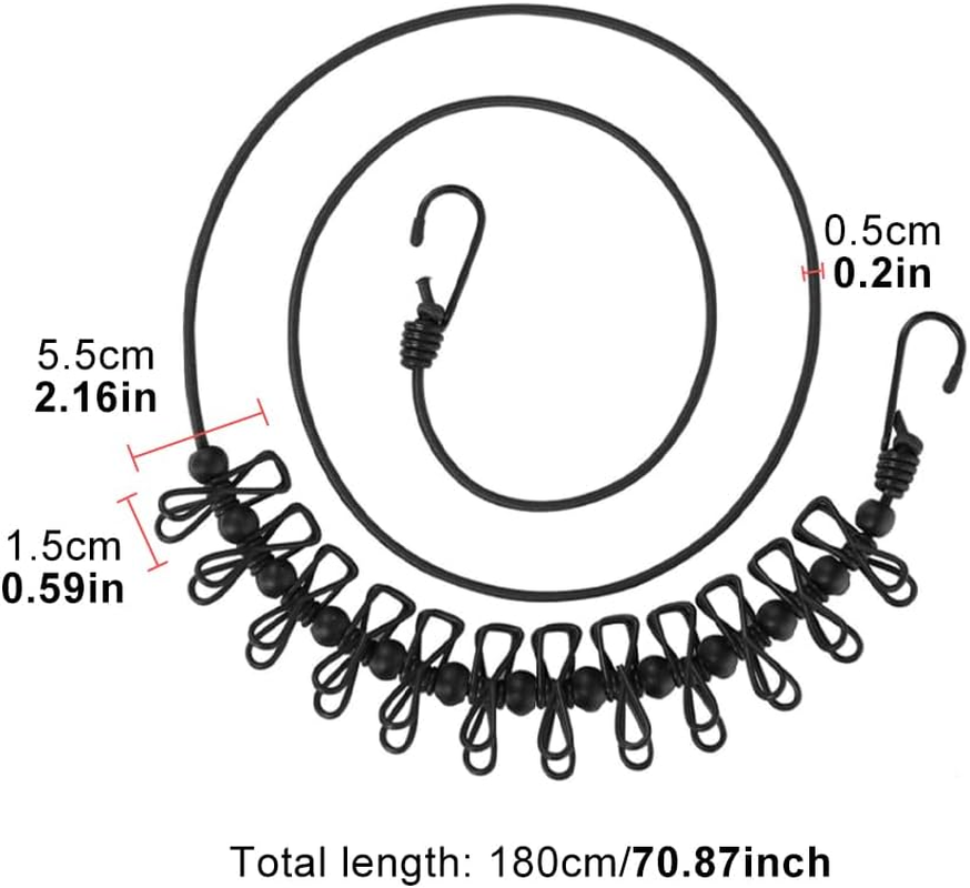 2Pcs Portable Clothesline with 12 Clothespins, Windproof Travel Clothesline Stretchy Retractable, Elastic Laundry Clothes Line for Travel, Camping, Hotel, Balcony, Backyard, and Indoor Use image number 2