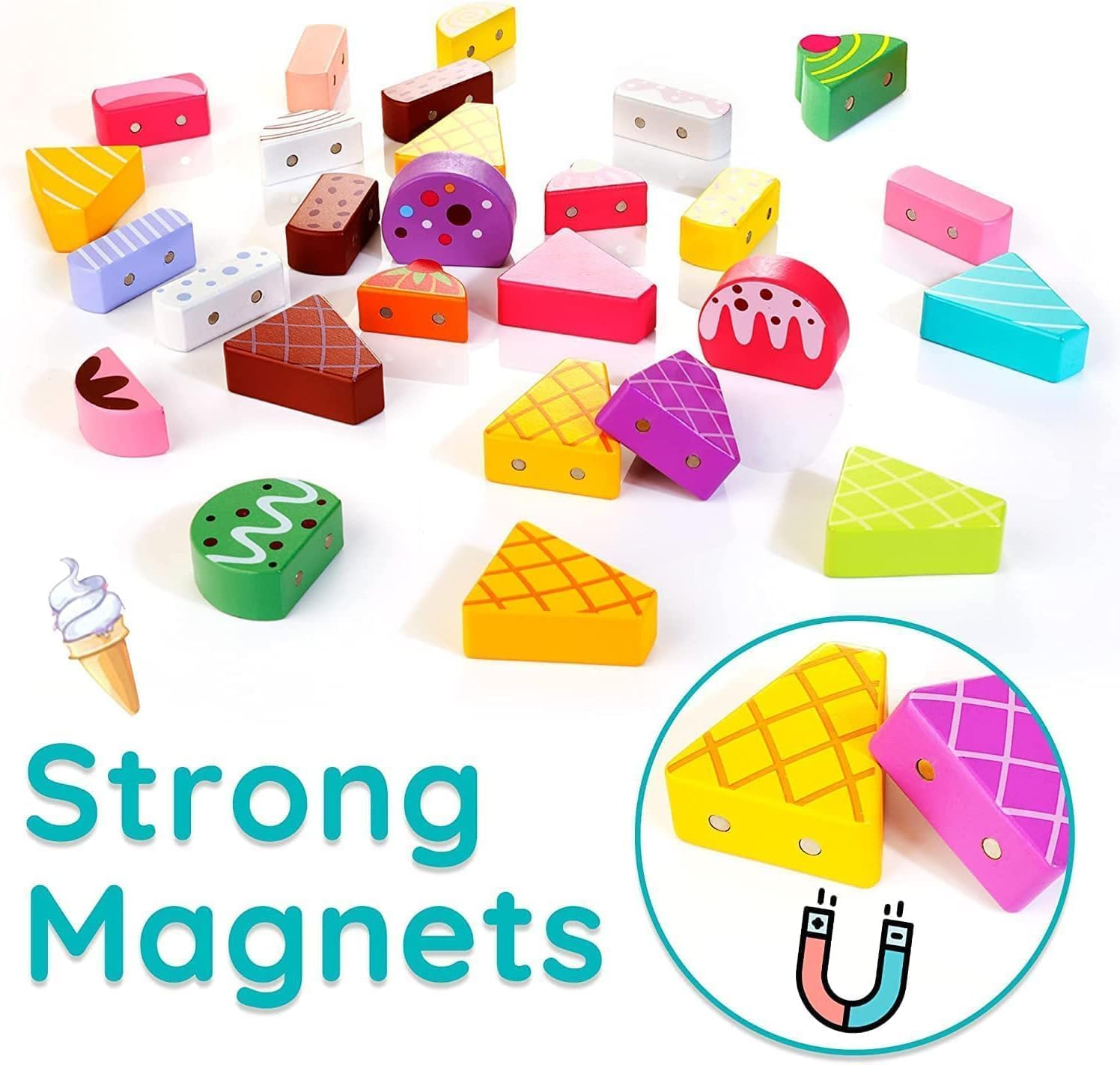 Wooden Toys Montessori Sorting & Stacking Toys for Toddler, Wooden Ice Cream Truck Magnetic Ice Cream Sweet Treats Pretend Play Food & Accessories for Baby Girls Boys Age 3+ Gift image number 5