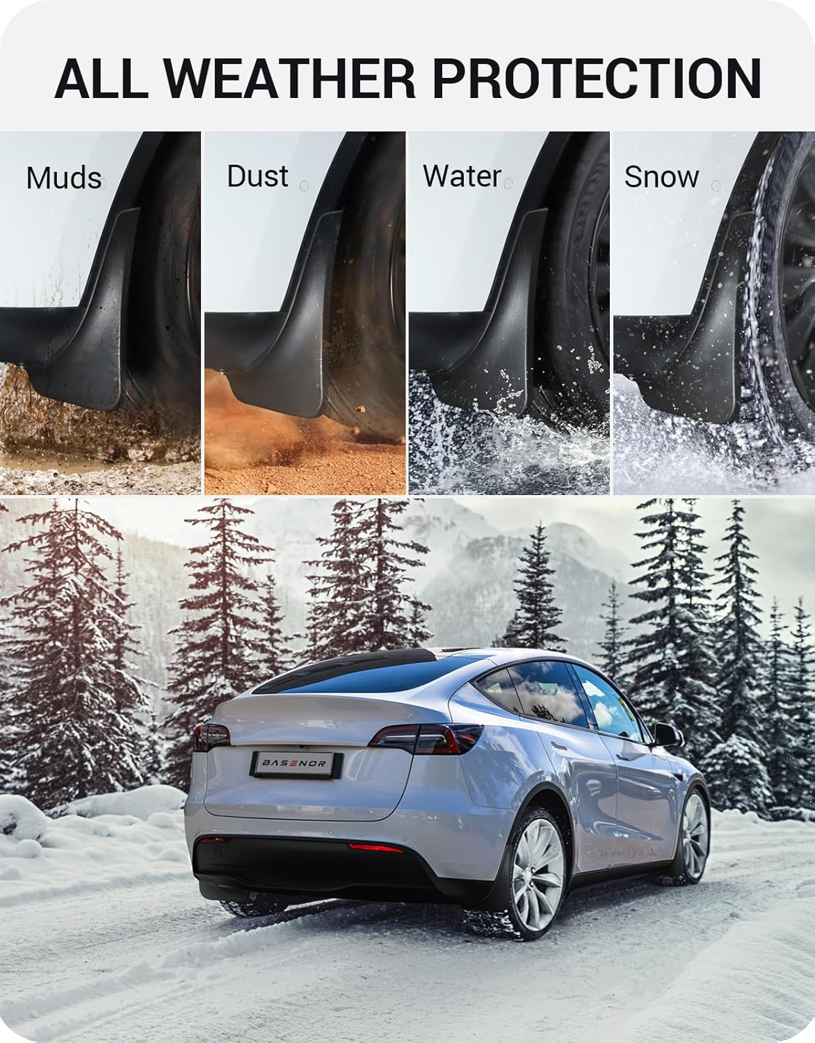 BASENOR Tesla Model Y Mud Flaps Splash Guards Winter Vehicle Sediment Protection No Need to Drill Holes Vehicle Tire Protector Mudflaps Tesla Exterior Accessories(Set of 4) image number 6