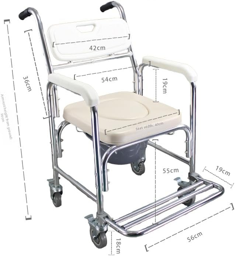 Toilet Seat with Wheels and Cushion; Folding Aluminum Shower Chair for Elderly, Disabled and Pregnant People, Load Capacity 150 Kg image number 4