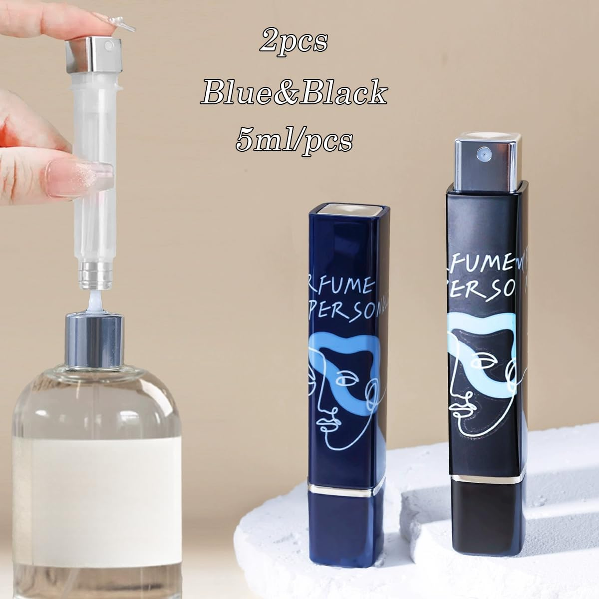 2Pcs Refillable Perfume Atomiser, Travel Spray Bottle Leak Proof, 5Ml Mini Portable Perfume Dispenser for Purse & TSA Carry On, Fine Mist Perfume Bottle Refillable for Women & Men(Black&Blue) image number 1