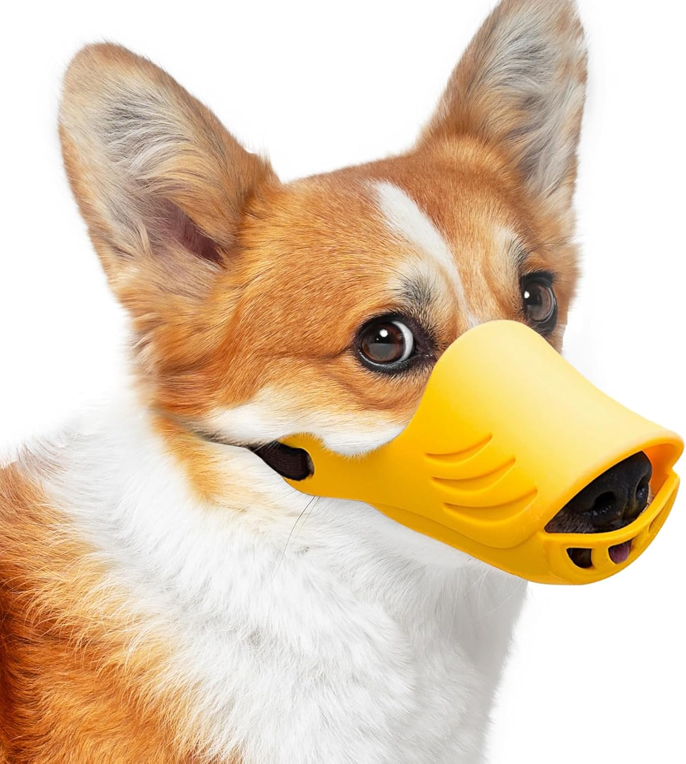 Dog Muzzle, Soft Duck Silicone Mouth Cover with Adjustable Strap for Small Medium Dogs, Best to Prevent Barking, Biting, and Chewing(Yellow,L)