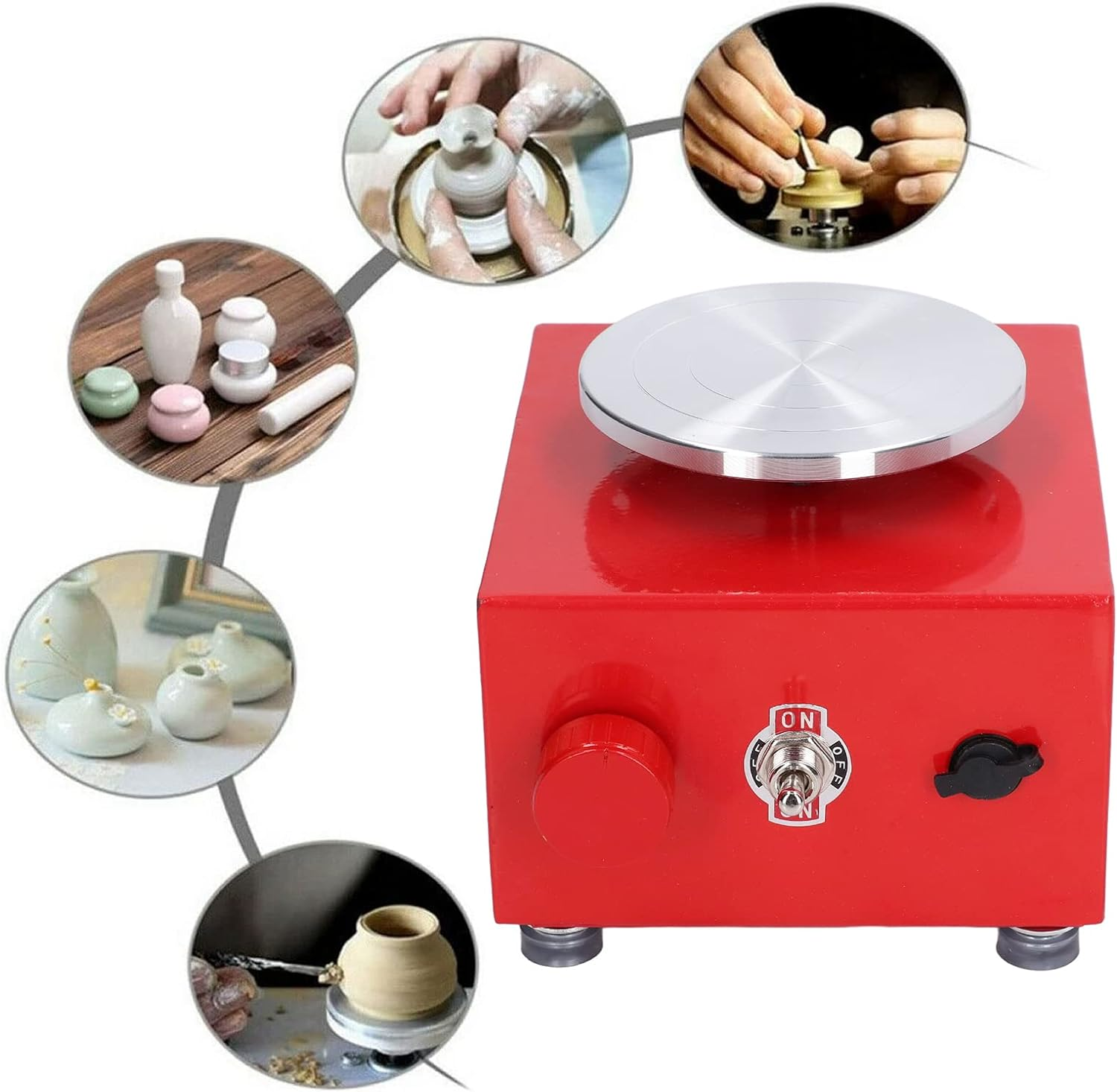 Kids Mini Electric Pottery Wheel Machine, 10Cm Adjustable Speed Stable Rotation Low Noise Safe Compact Space Saving Easy Operate Mini Pottery Wheel with Clay Tools for Home Use image number 4