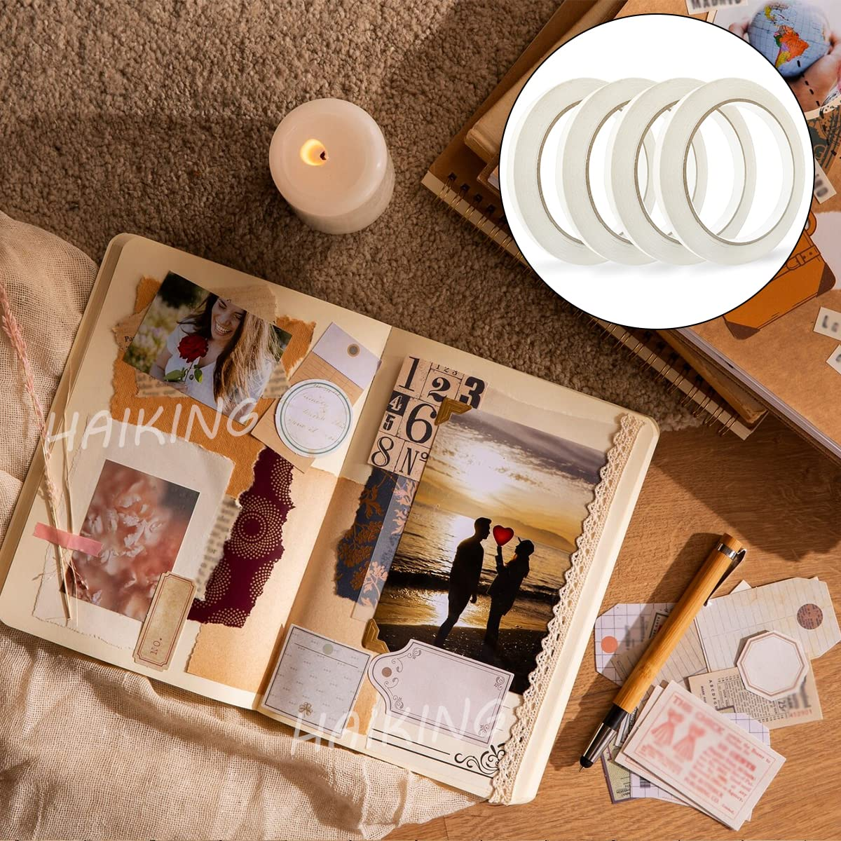 Sticky Craft Tape, 4 Rolls Double Sided Tape for Crafts, Card Making, Scrapbooking, Gift Wrapping (8Mm X 20M Each Roll) image number 3