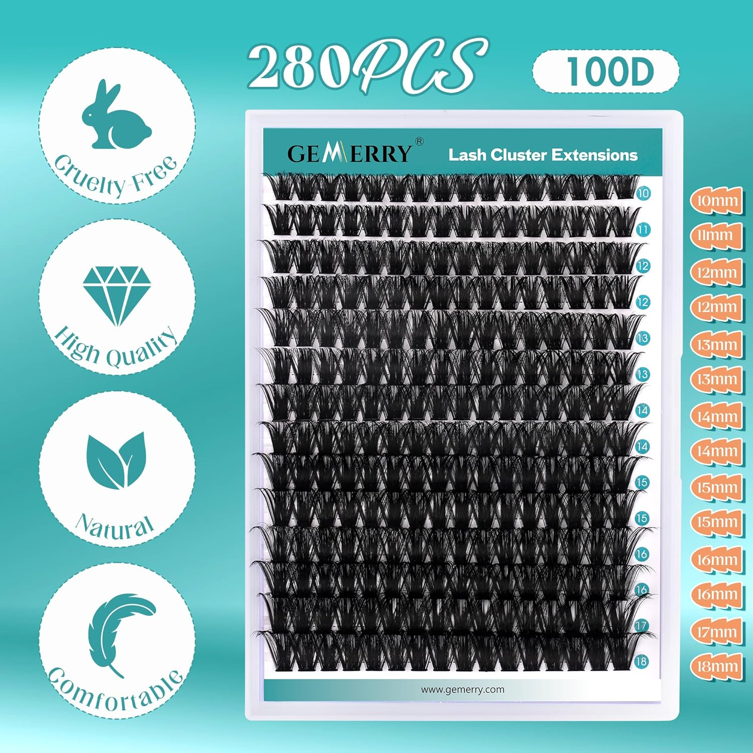 GEMERRY Lash Clusters 100D DIY Eyelash Extension D Curl Individual Lashes Natural Eyelashes Mixed Reusable Home image number 4
