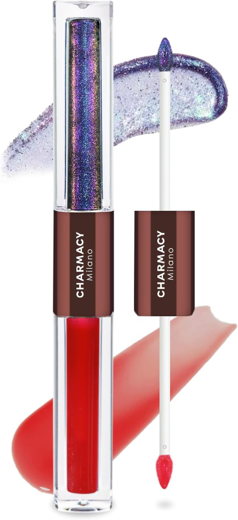 CHARMACY 2 in 1 Multichrome Moisturizing Lip Gloss, Double Head Liquid Lipstick, Mirror Waterproof Long Lasting No Fading Lip Balm, Hydrating Lip Plumper Waterlight Glossy Makeup #002
