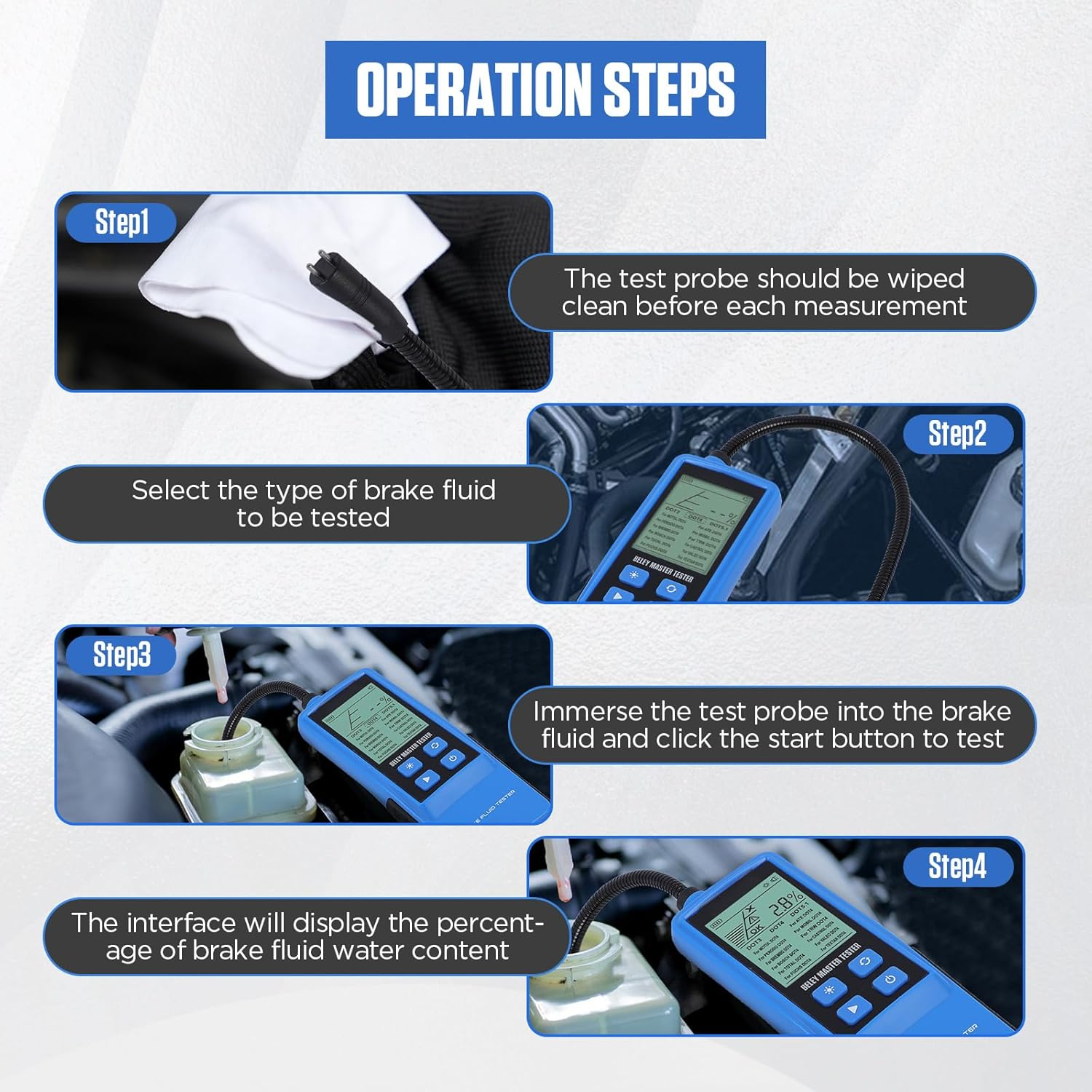 Car Brake Fluid Tester for DOT3 DOT4 DOT5.1 Brake Fluid Tester Boiling Point 2.2 Inch Ecran Backlight Tester Brake Fluid with High Sensitivity Test Probe 710 Mm image number 4