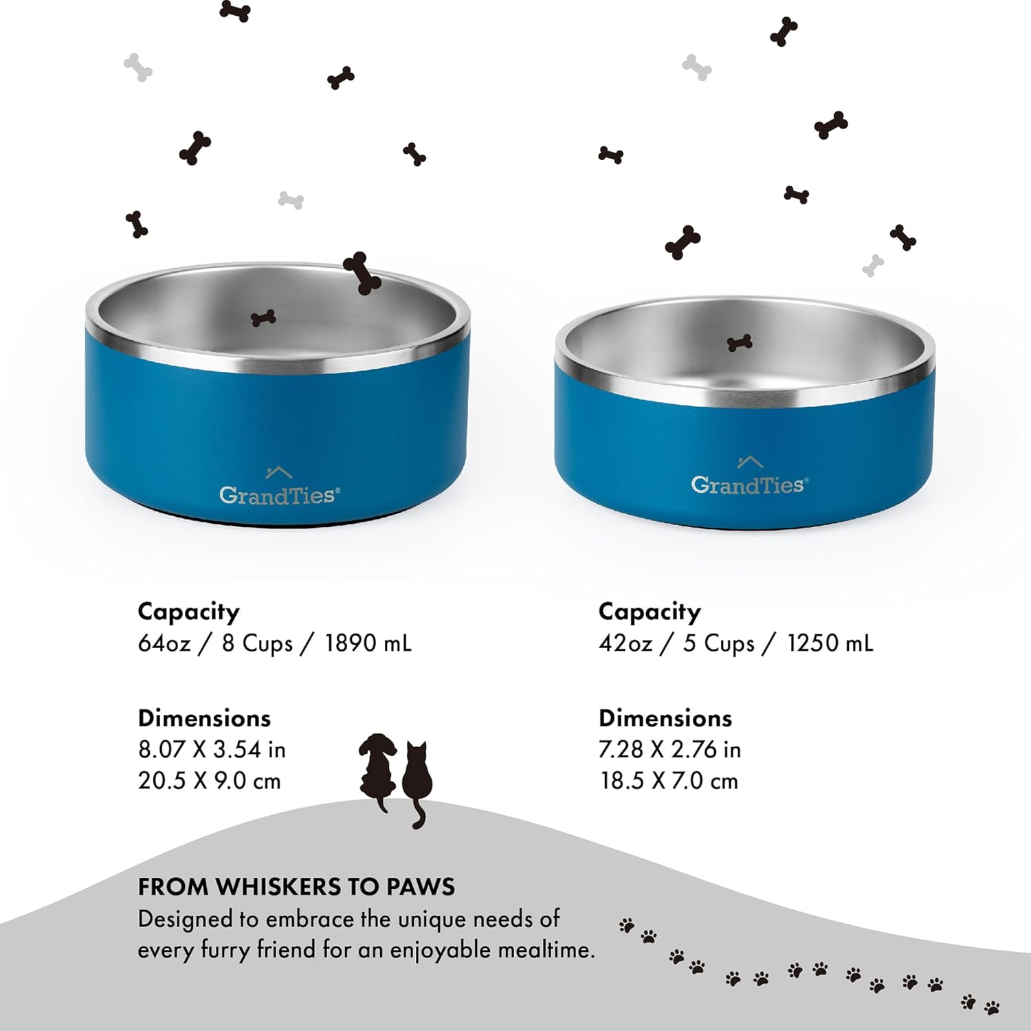 Grandties Stainless Steel Dog Bowl | Engraved Reusable Bpa-Free Insulated Cat & Dog Bowls | Large Heavy Duty Non Skid Spill Proof Dog Bowl | Outdoor Dog Water Bowl (Cobalt Blue, 64Oz) image number 5