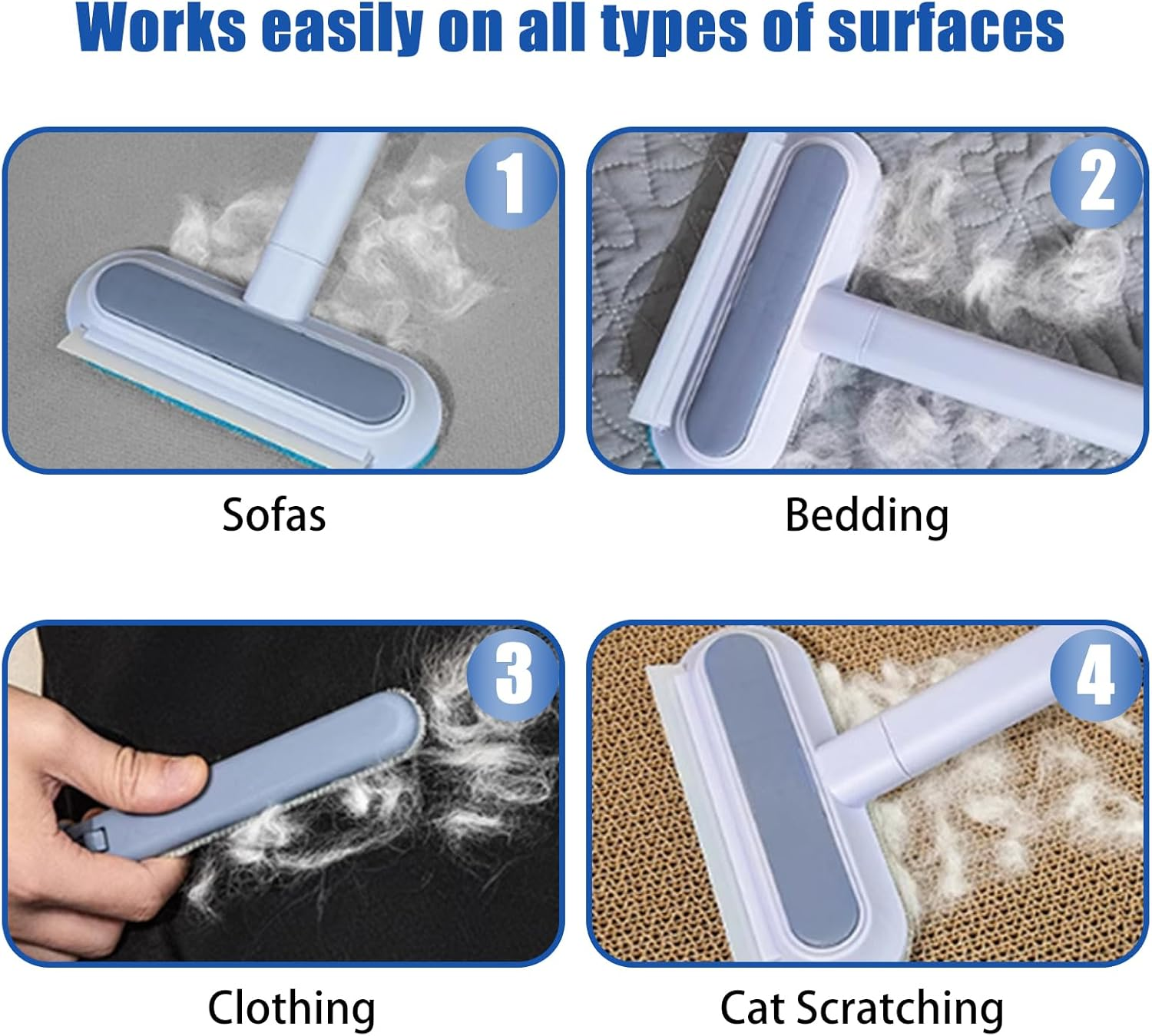 Ouqiesli 3 in 1 Pet Hair Remover Reusable Brush Dog Cat 17-Inch-Long Handle for Carpet Couch Clothes Blanket image number 2