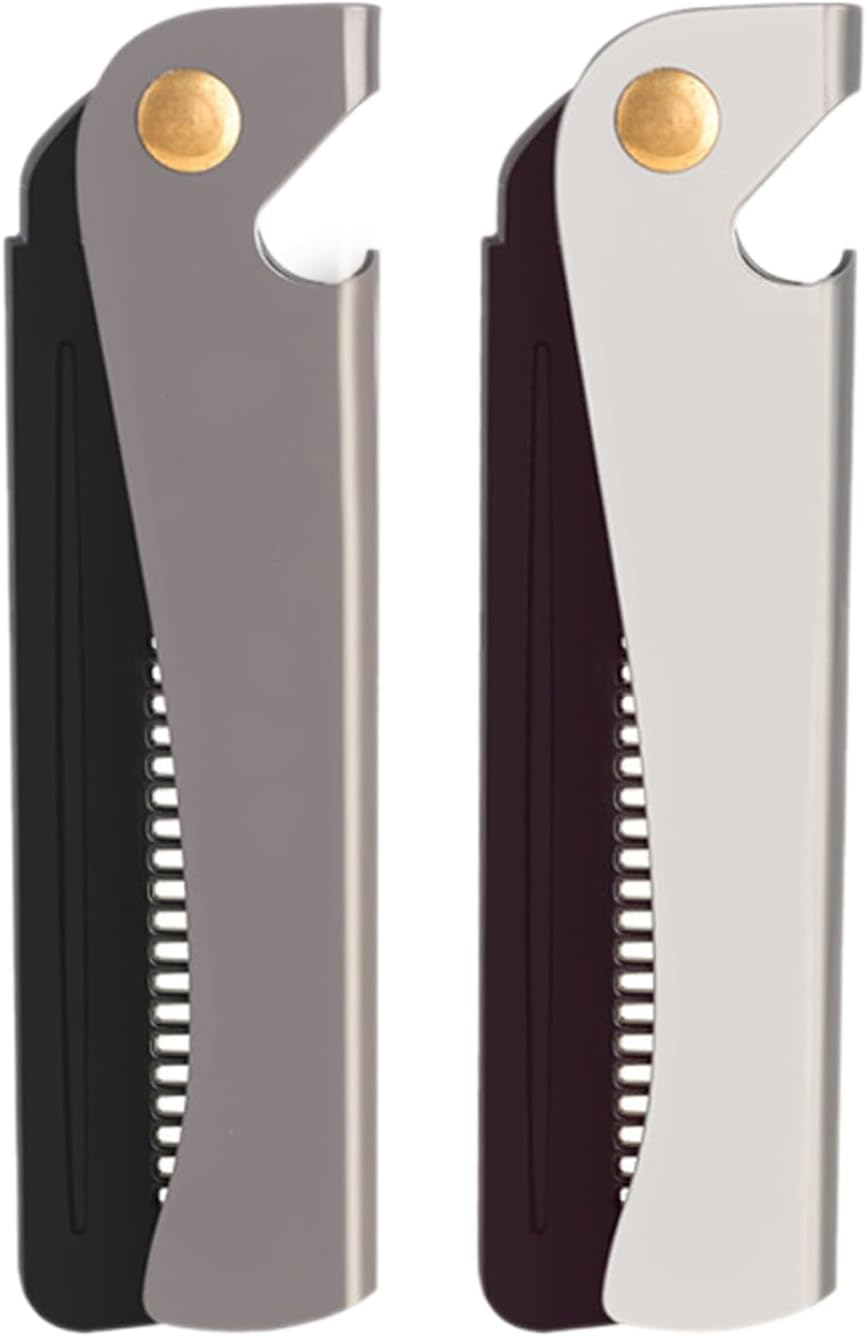 CHROMACRAFT Pack of 2 Foldable Beard Combs, Portable Stainless Steel Beard Comb, Professional Styling Comb for Men, Hairdressing Comb, Fine Tooth Oil Comb image number 1
