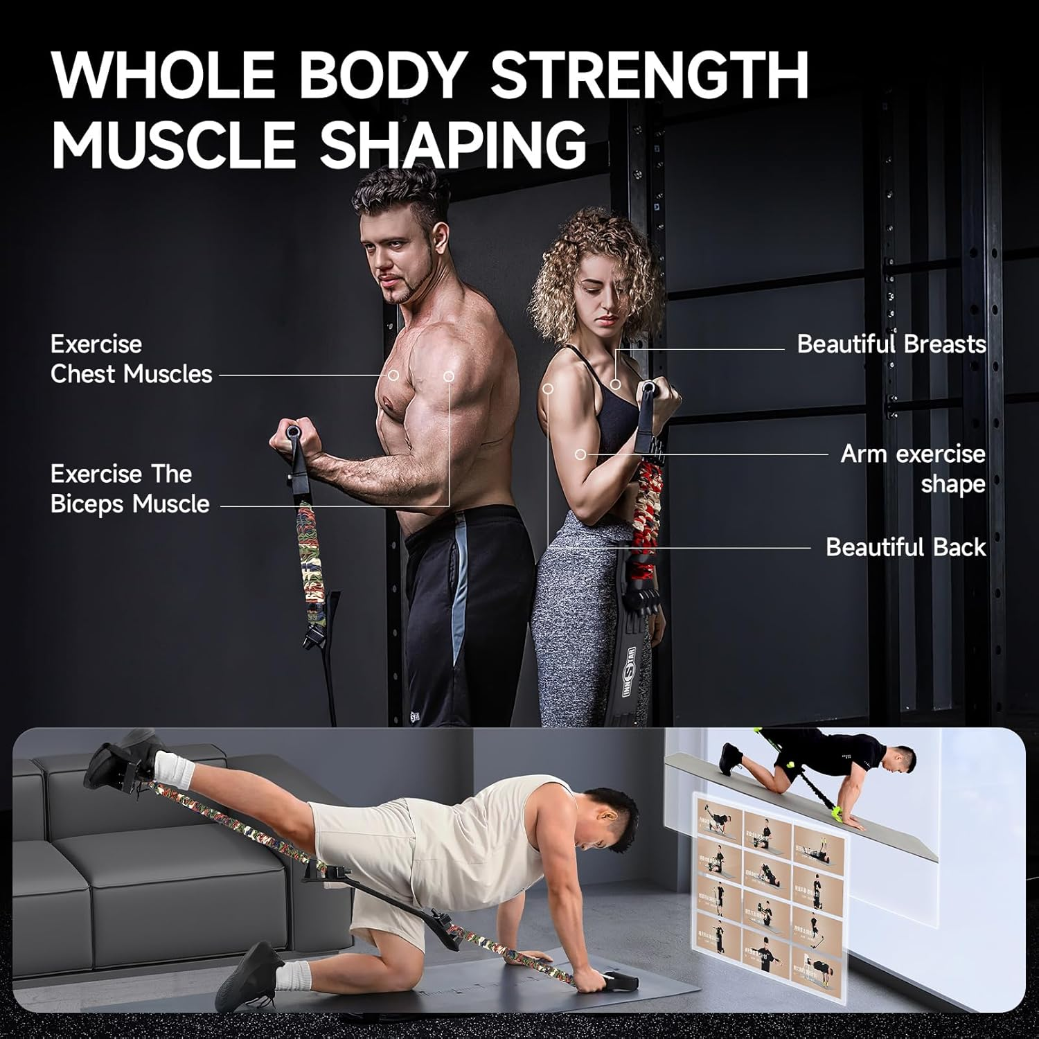 INNSTAR Adjustable Bench Press,Push up Resistance Bands, Chest Builder Workout Equipment, Arm Expander Resistance Training for Home Workout,Gym,Fitness,Travel Training-Patented Product - Camo Sand Yellow-160Lbs image number 3