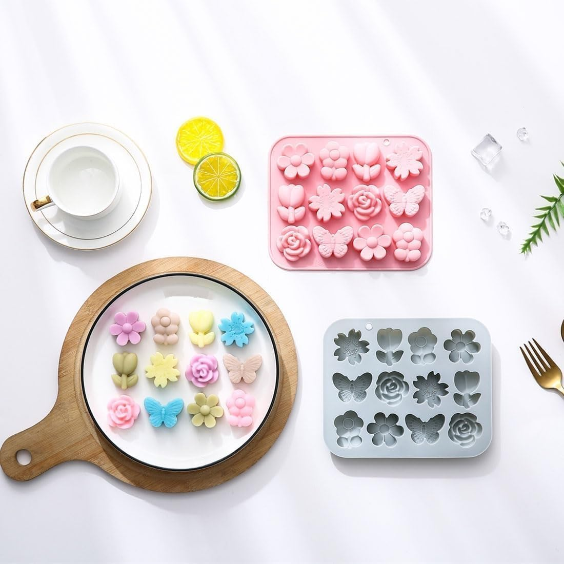 2 Pack Flower and Butterfly Silicone Cake Molds 12 Cavity 3D Flower Petals Mould Tray DIY Baking Decorating Tools for Chocolate Candy Cupcake Mousse image number 2