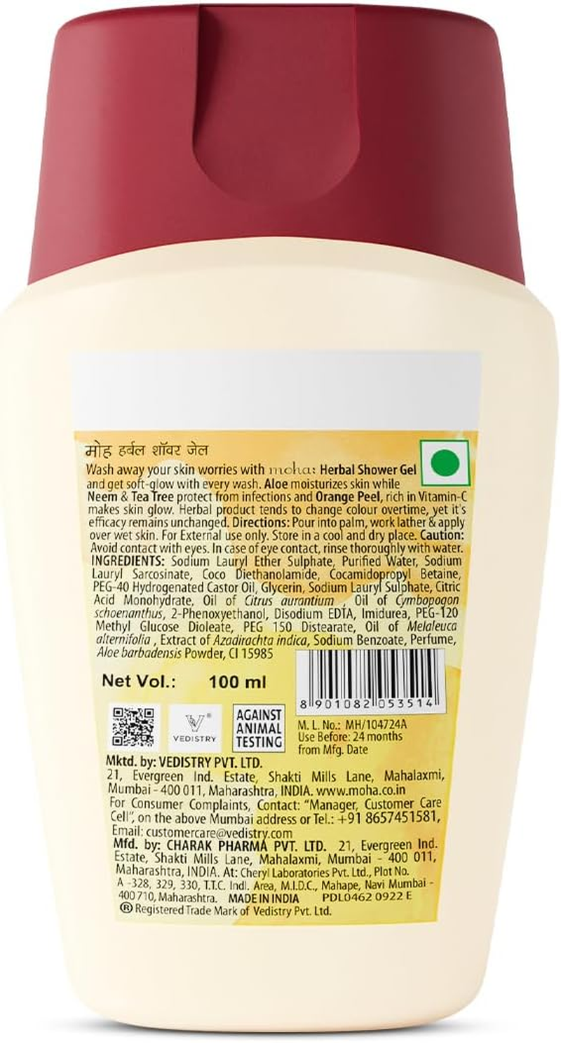 Moha: Herbal Shower Gel - Soft, Supple and Moisturised Skin with Aloe, Tee Tree, Neem and Orange (100Ml) image number 2