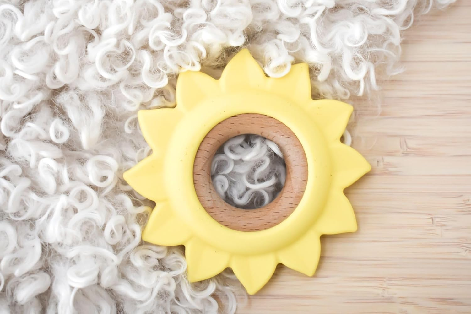 Koala Dream - CA3021D Silicone TEETHER Sun Yellow- Natural Timber and Food-Grade Silicone Teething Toy image number 3