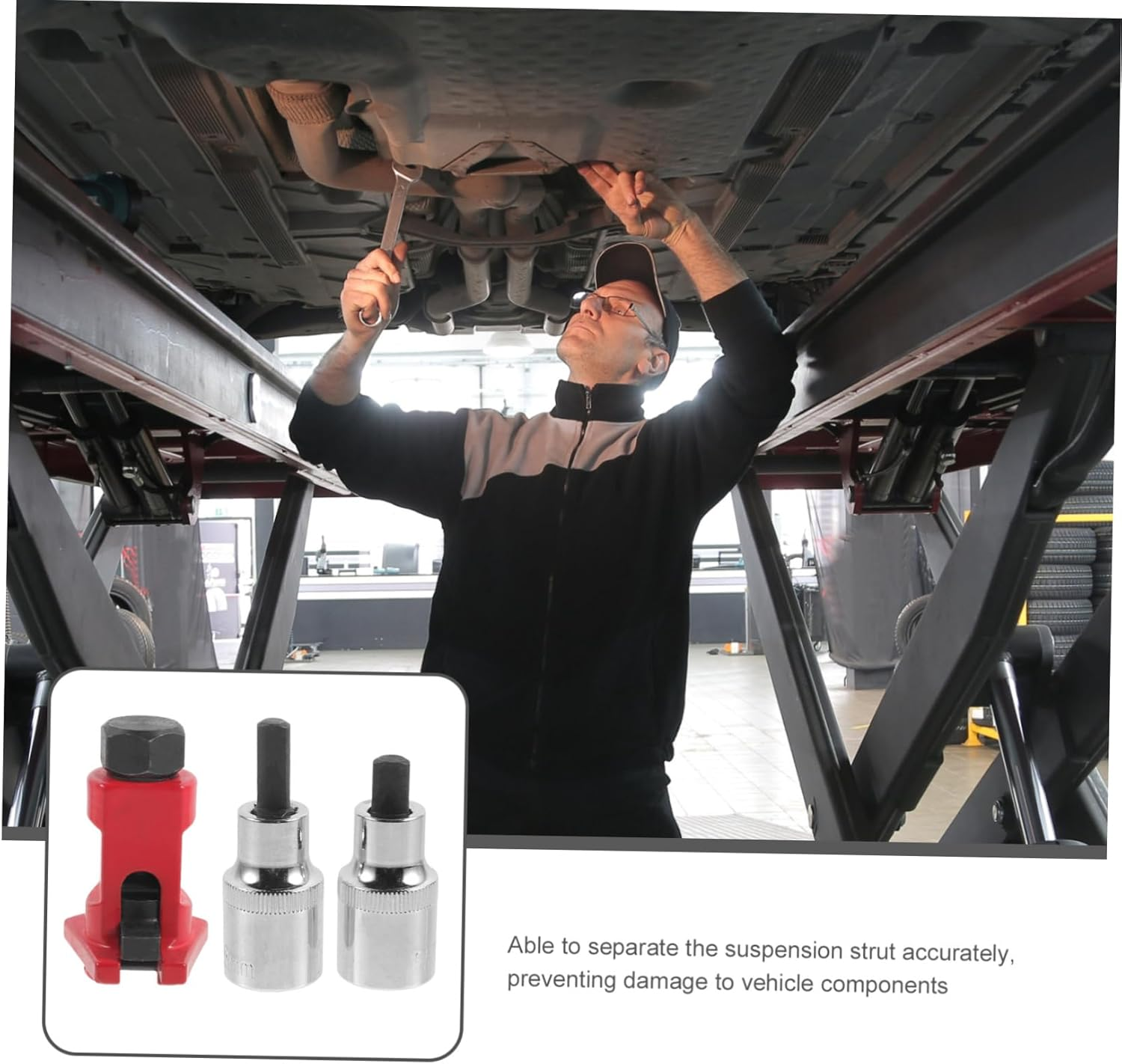 HOMSFOU 3Pcs Suspension Strut Spreader Tool Set with Strut Nut Socket Red Mechanical Automotive Steering and Suspension Separation for Vehicle Repair - Assorted Color image number 3