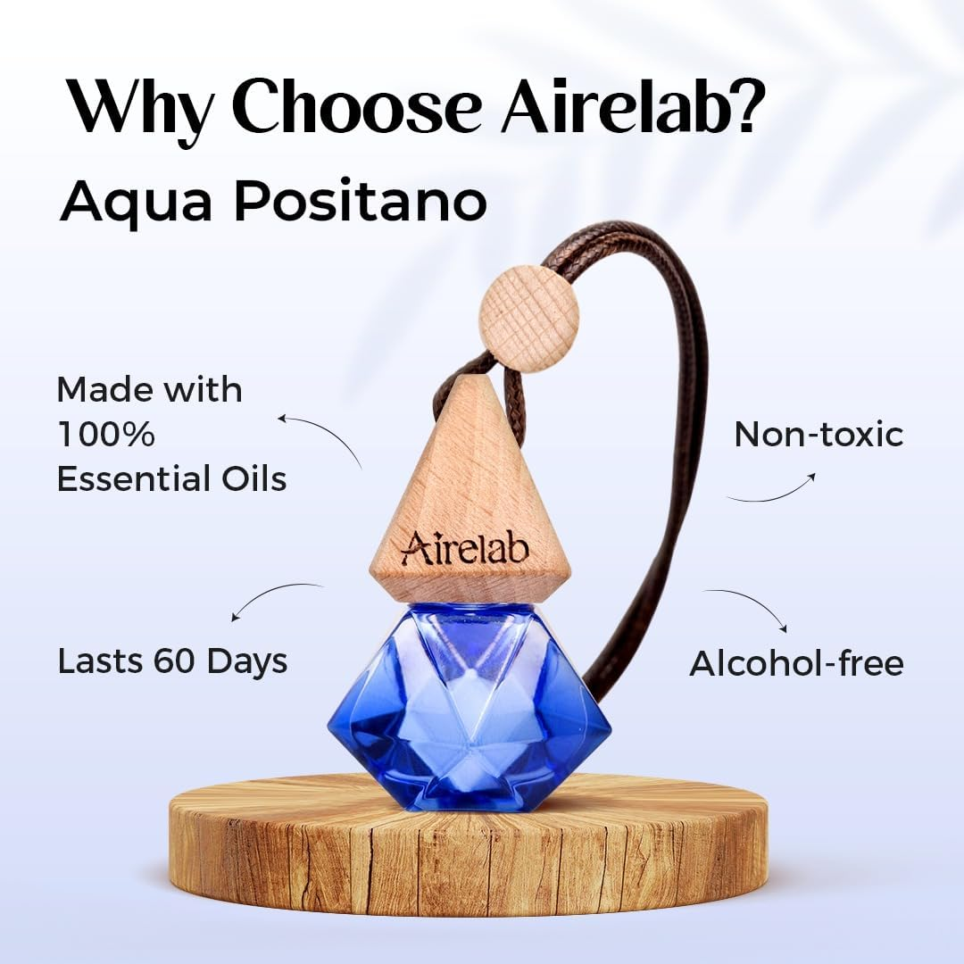 Airelab Car Perfume Diffuser Aqua Positano in Vibrant Blue Crystal Pendant | Premium Seaside Notes 40% Imported Essential Oils | Alcohol-Free, 60-Day Freshness | Eliminates Odors & Dampness image number 6
