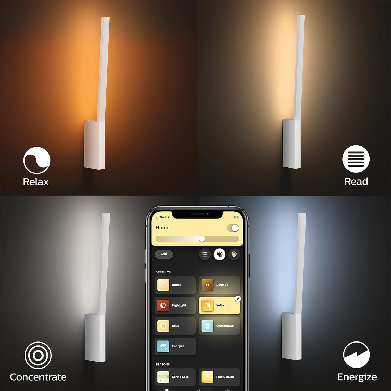 Philips Hue White & Col. Amb. Liana LED Wall Light, White, Dimmable, 16 Million Colours, Controllable via App, Compatible with Amazon Alexa (Echo, Echo Dot) image number 6