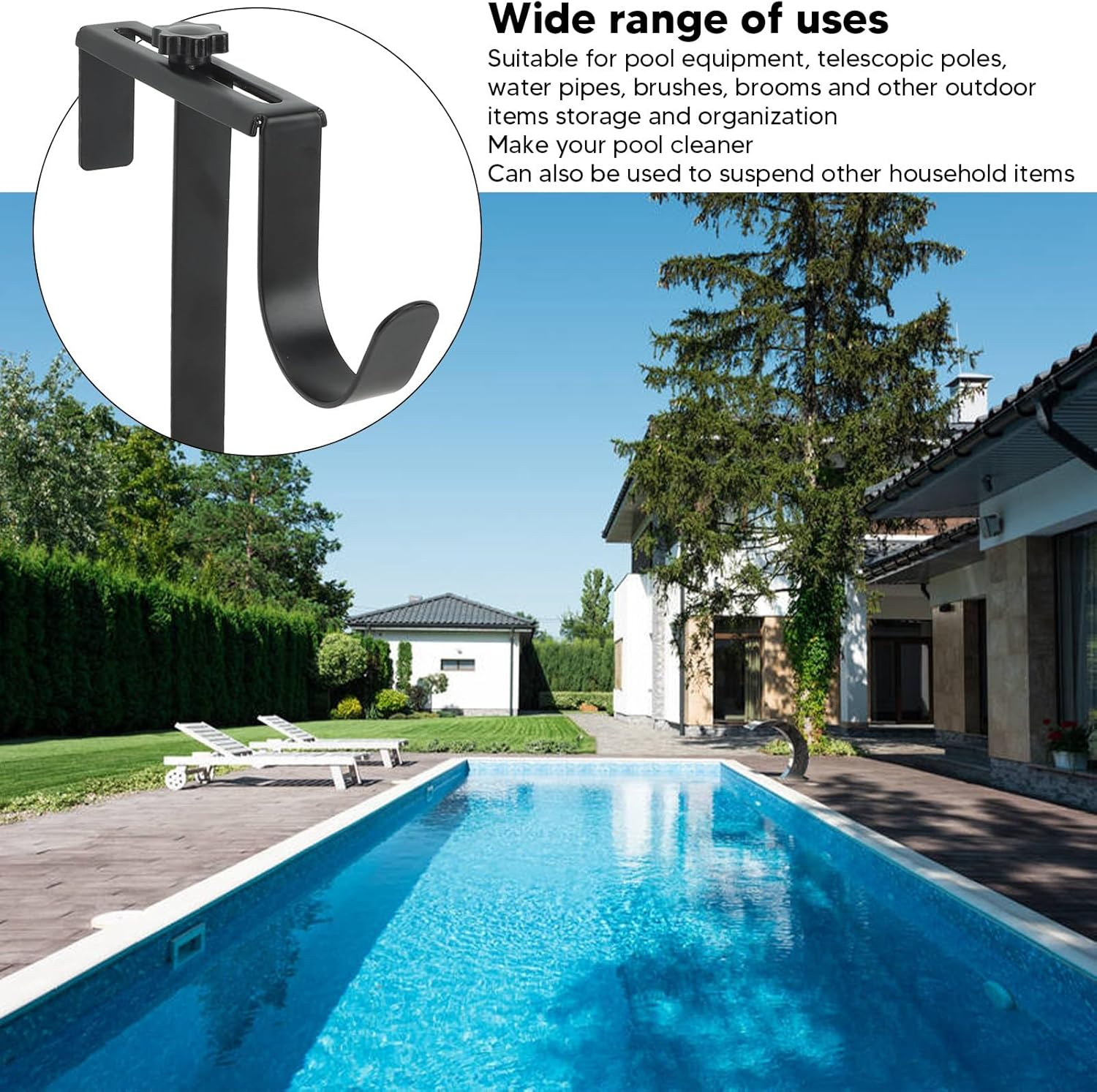 Omabeta 2PCS Pool Pole Hooks for 1-4.5" Pool Fences and Walls, Adjustable Width for Swimming Pool,8.9X7.1 Telescopic Poles Brushes Garden Tools,Heavy Duty Garage Utility Hook for Hose Hanging image number 3